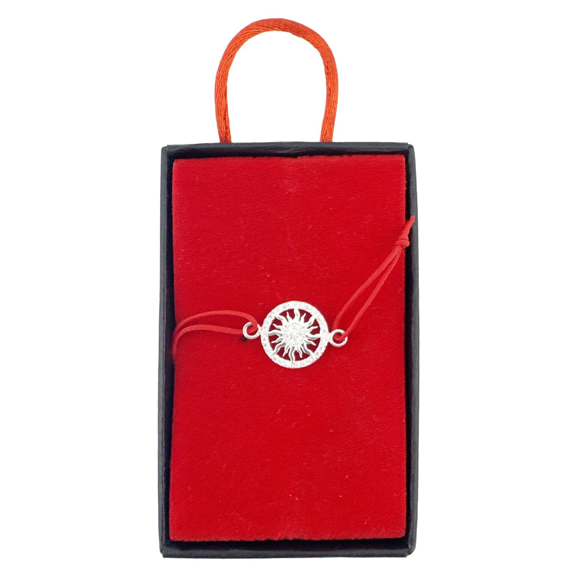 Bratara Martisor Argint 925, Jolie, Model Soare, cu Snur Rosu Ajustabil, 1.4 g, Argintiu