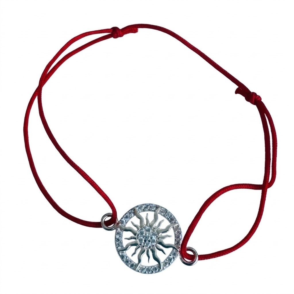 Bratara Martisor Argint 925, Jolie, Model Soare, cu Snur Rosu Ajustabil, 1.4 g, Argintiu