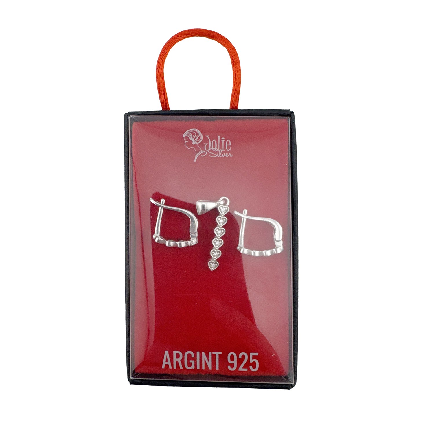 Set din Argint 925 Cercei si Pandantiv, Jolie Silver, pentru Dama, Model Inimi cu Pietre,  Design Fin si Romantic, 3.52 g, Argintiu