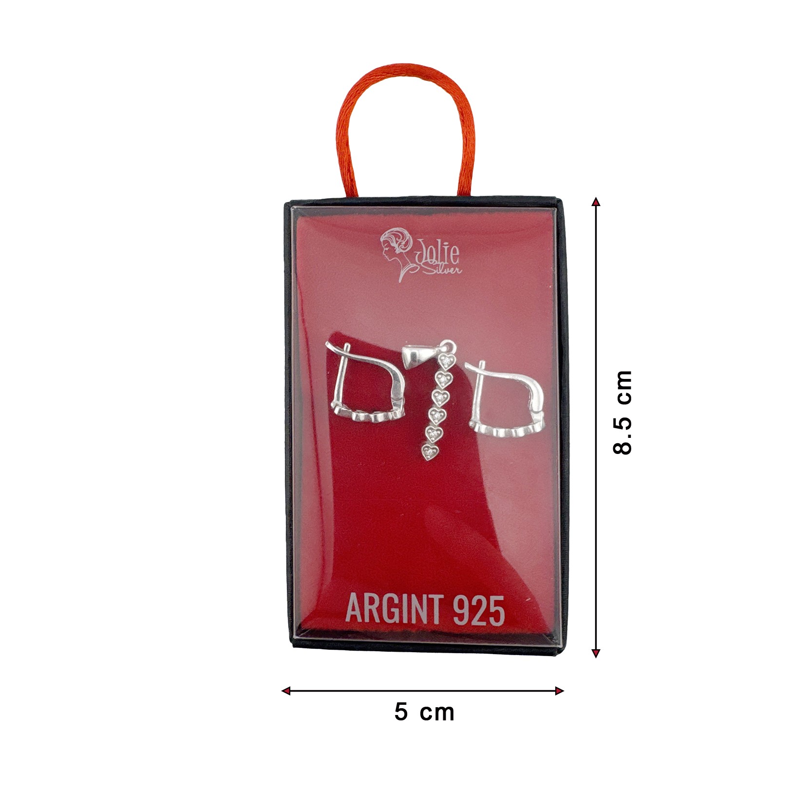 Set din Argint 925 Cercei si Pandantiv, Jolie Silver, pentru Dama, Model Inimi cu Pietre,  Design Fin si Romantic, 3.52 g, Argintiu