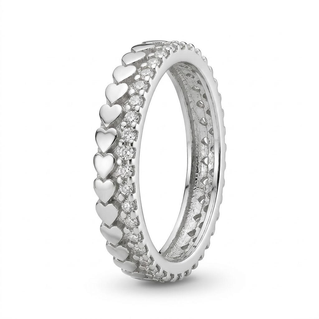 Inel din Argint 925, Jolie Silver, Model Inimi si Zirconiu