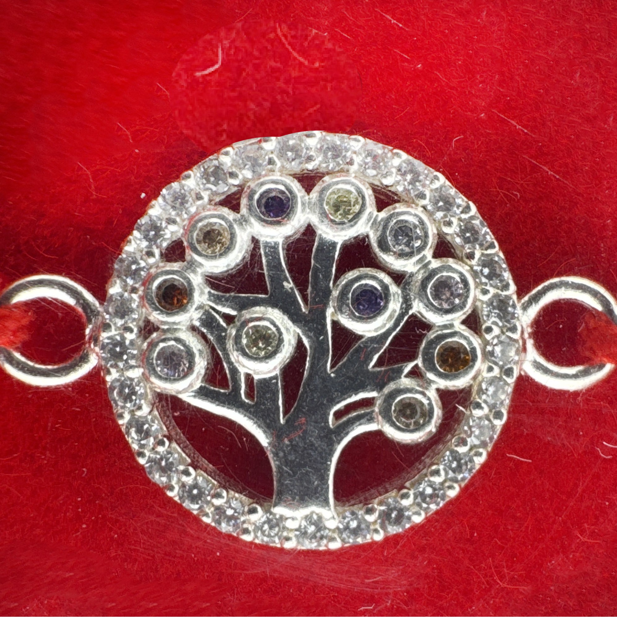 Bratara cu Element Decorativ din Argint 925,  Jolie Silver, Model Copacul Vietii In Cerc Cu Zirconii, Nod Dublu, Lungime Reglabila, Snur Textil, 1.22 g, Multicolor