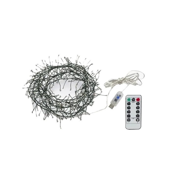 Instalatie de Craciun Liniara, Flippy®, Tip Cluster, 8 Jocuri de Lumini, cu Telecomanda, 6 m, 200 Led-uri, Alimentare USB, 3V, Multicolor