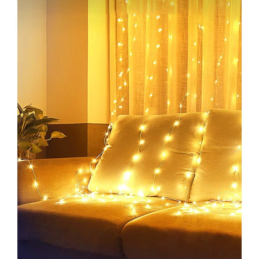 Instalatie de Craciun, Flippy®, Tip Perdea, cu Baterii, 8 Jocuri de Lumini, Muzica, cu Telecomanda, 2 x 2 m, 200 Led-uri, Alb Cald