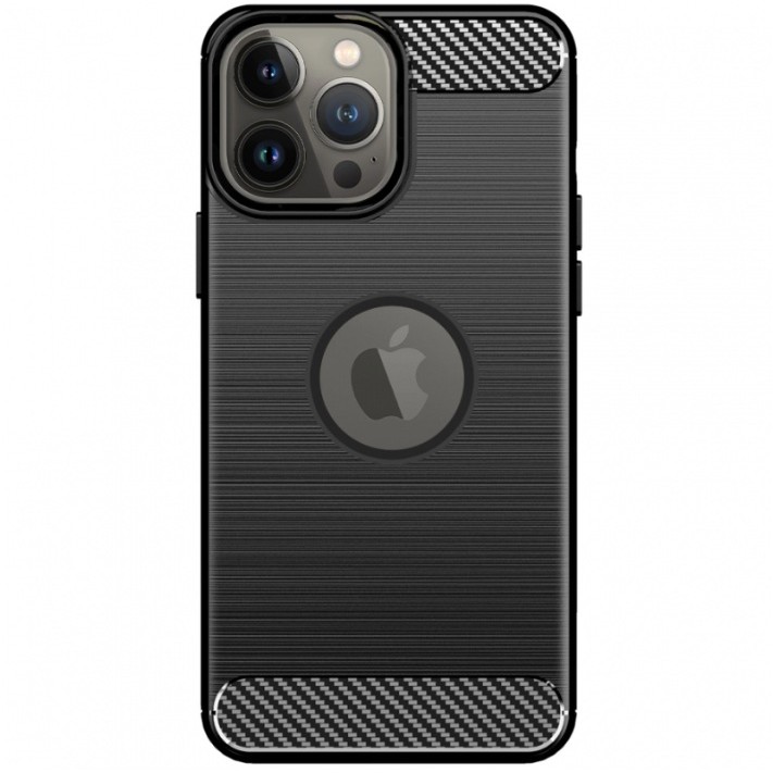 Husa Protectie, Flippy, compatibila Apple iPhone 15 Pro, Carcasa TPU Carbon, 1.5 mm, Negru