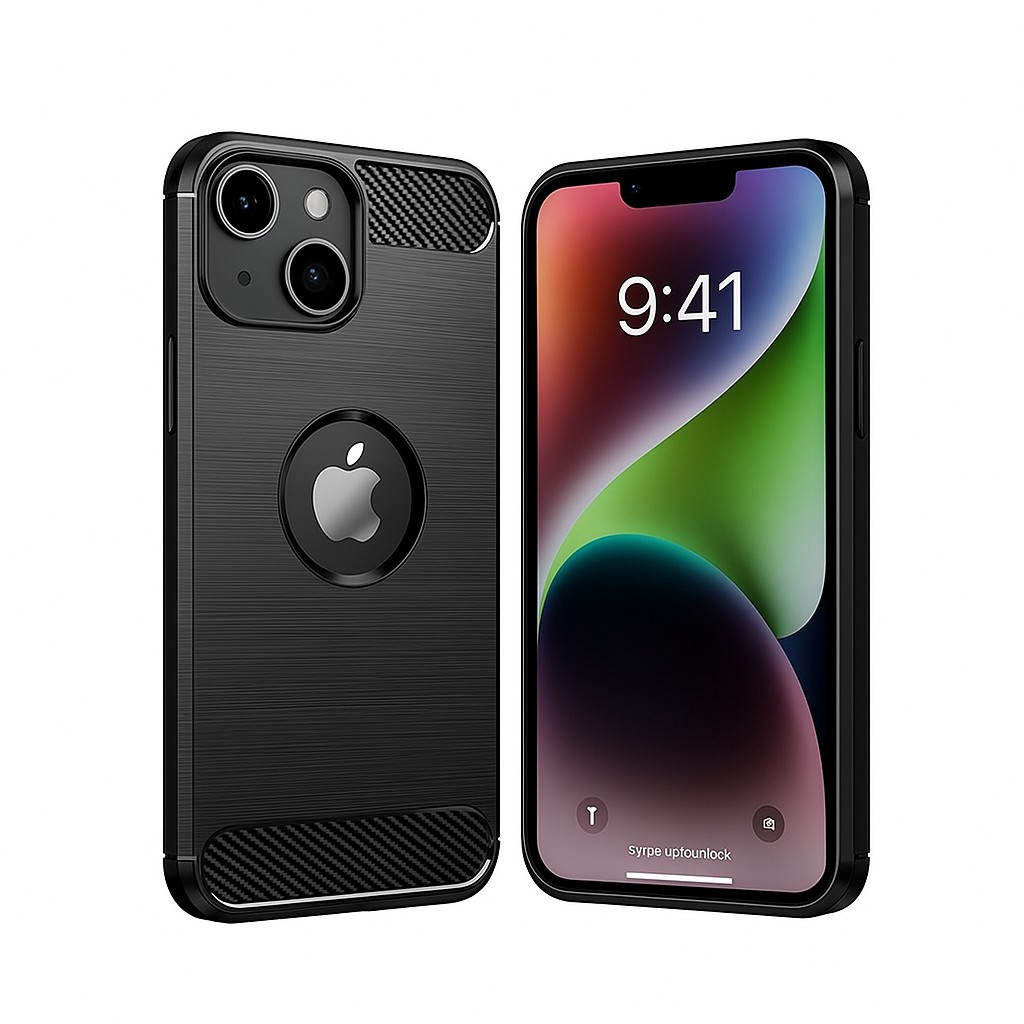 Husa Protectie, Flippy, compatibila Apple iPhone 15 Pro, Carcasa TPU Carbon, 1.5 mm, Negru