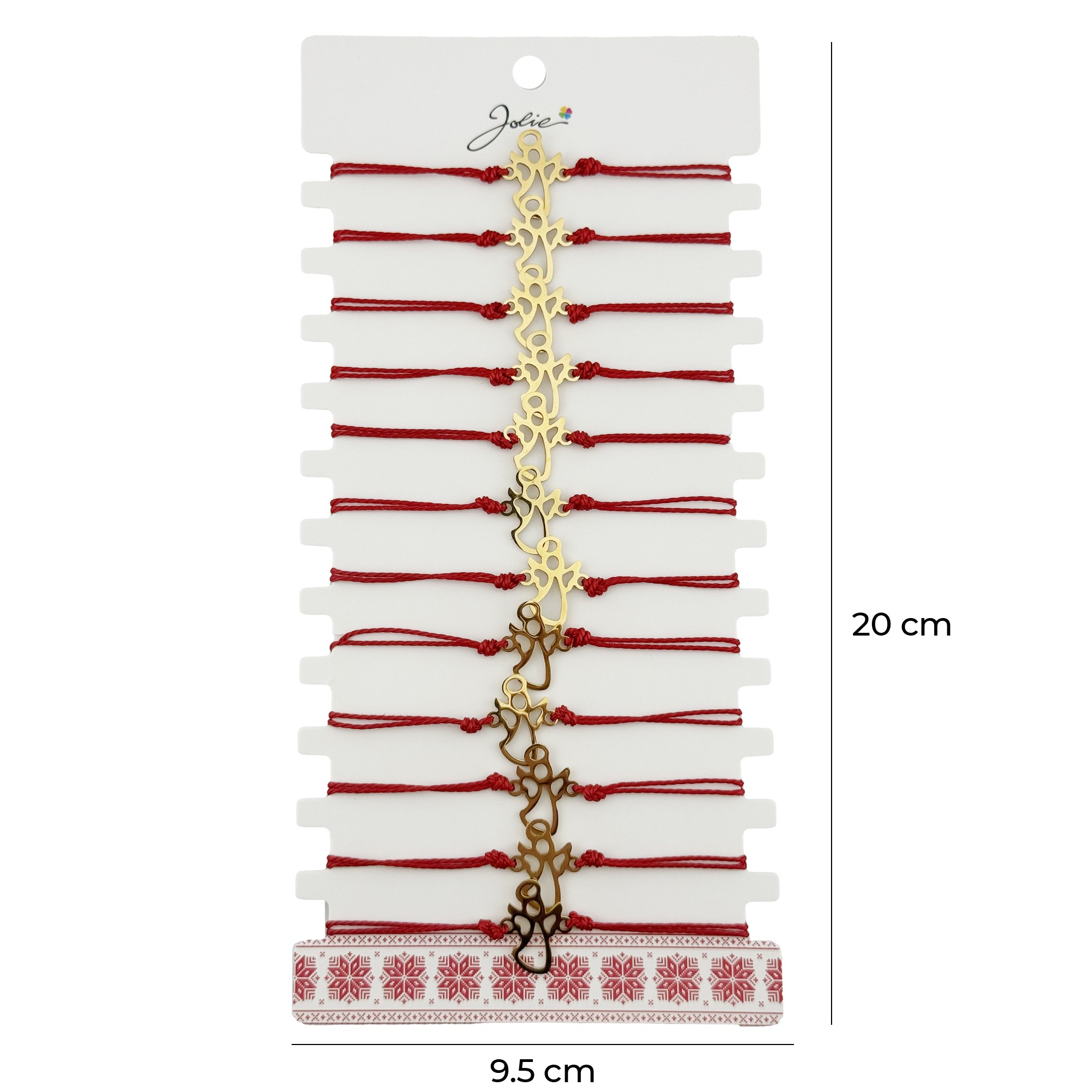 Bratara Martisor pentru Dama, Jolie, Model Ingeras, Set 12 bucati, Pandativ Auriu din Inox cu Snur Rosu Ajustabil