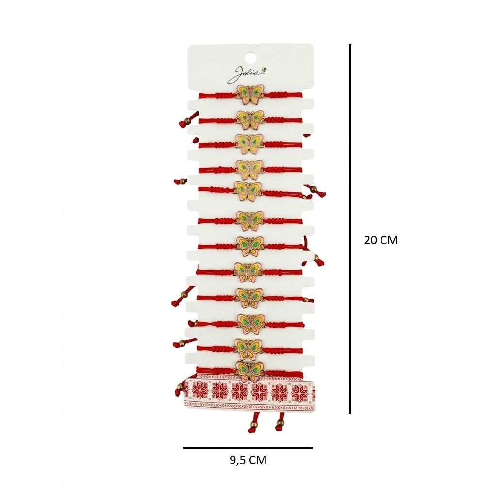 Bratara Martisor Pentru Dama, Jolie, Model Fluture, Set 12 Bucati, Pandativ din Aliaj cu Print, Snur Ajustabil Impletit, Multicolor