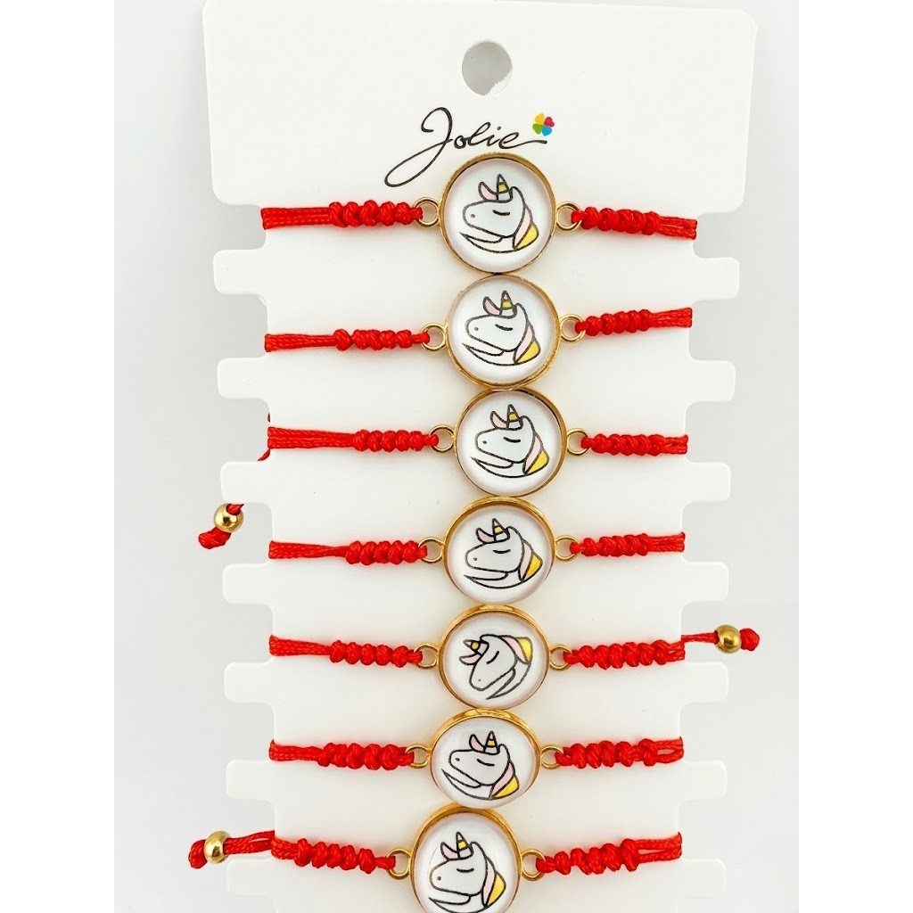 Bratara Martisor Pentru Dama, Jolie, Model Unicorn, Set 12 Bucati, Pandativ din Aliaj cu Print, Snur Ajustabil Impletit, Multicolor