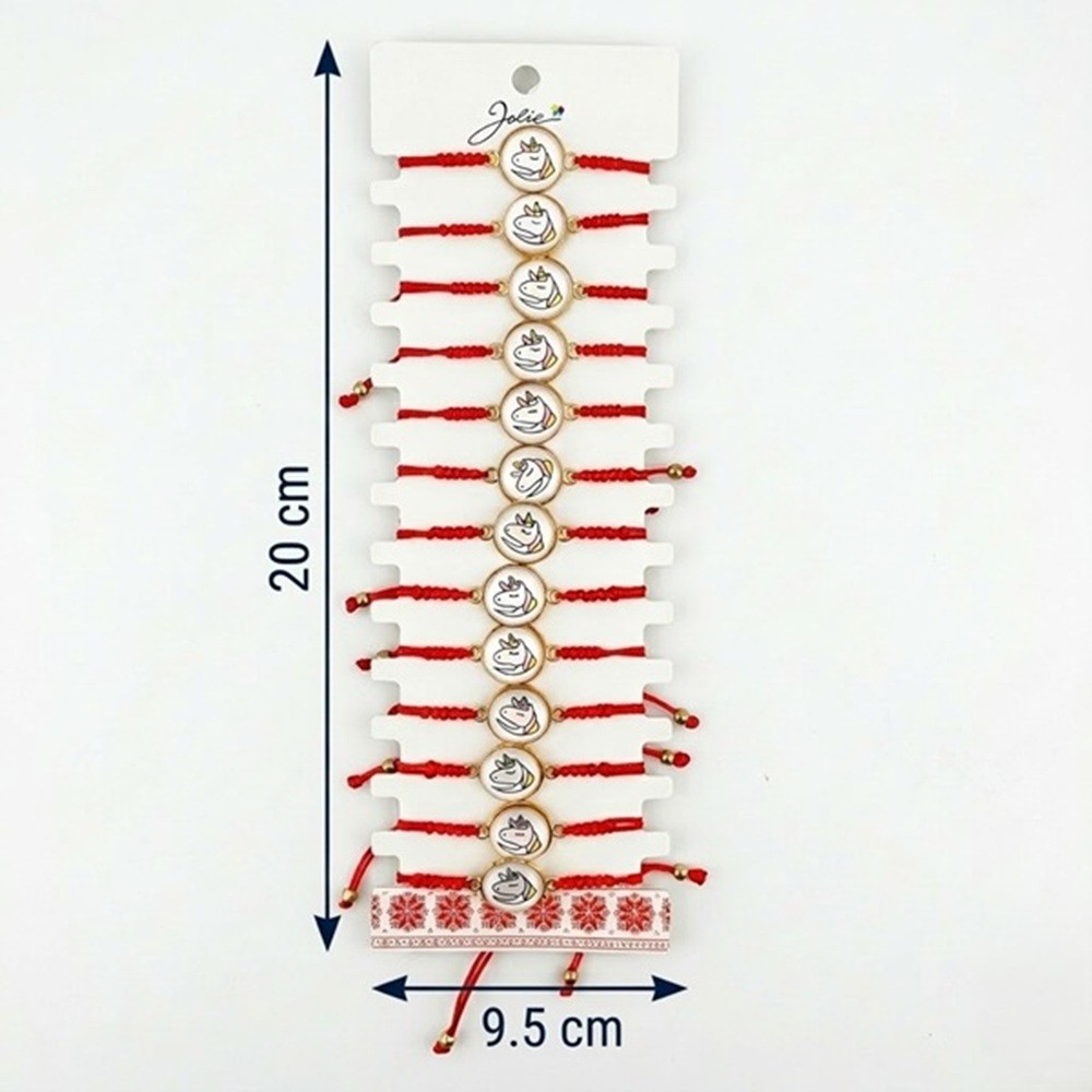 Bratara Martisor Pentru Dama, Jolie, Model Unicorn, Set 12 Bucati, Pandativ din Aliaj cu Print, Snur Ajustabil Impletit, Multicolor
