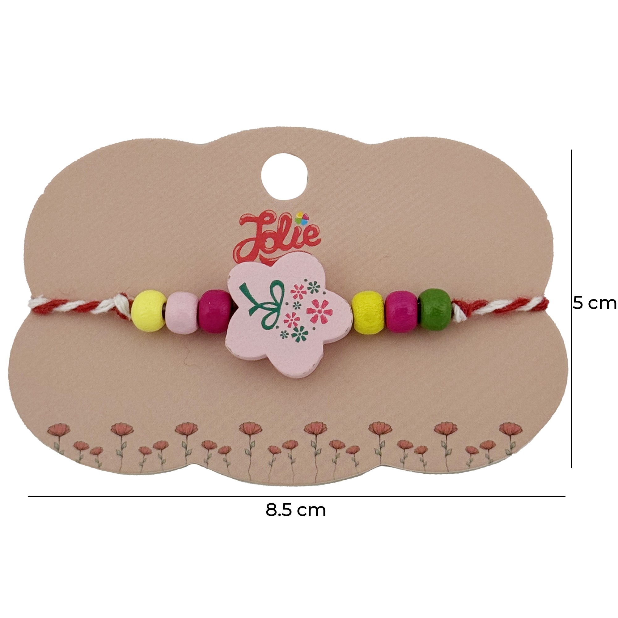 Bratara Martisor pentru Copii, Jolie, Pandativ Floare, cu Margele Multicolore, Snur Alb/Rosu, Roz/Multicolor