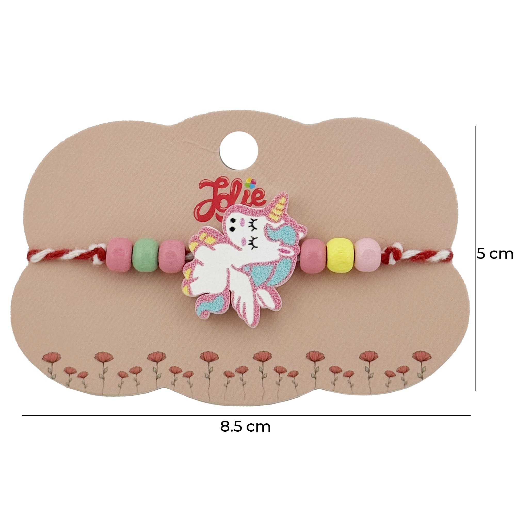 Bratara Martisor pentru Copii, Jolie, Pandativ Unicorn, cu Margele Multicolore, Snur Alb/Rosu, Alb/Roz