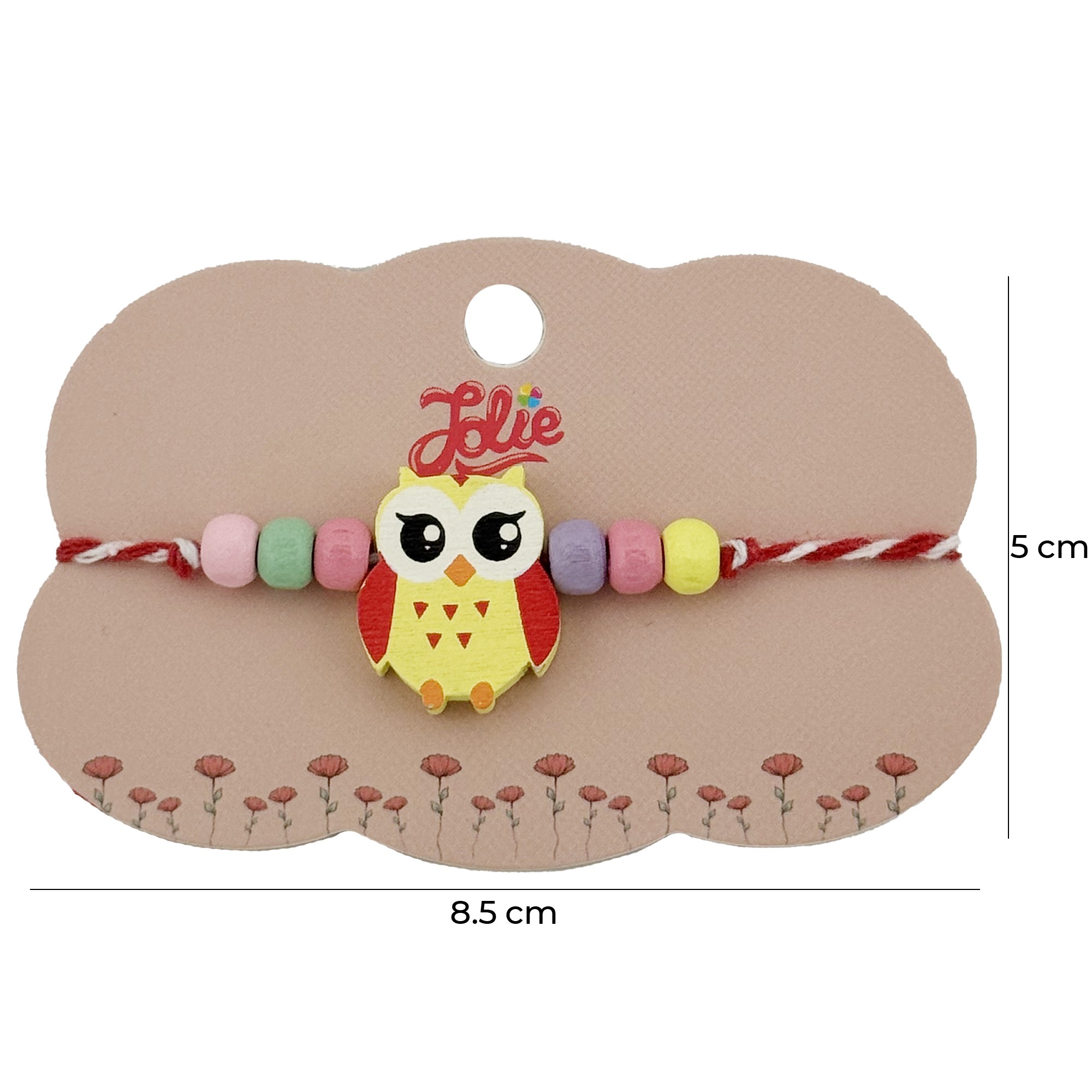 Bratara Martisor pentru Copii, Jolie, Pandativ Bufnita, cu Margele Multicolore, Snur Alb/Rosu, Galben