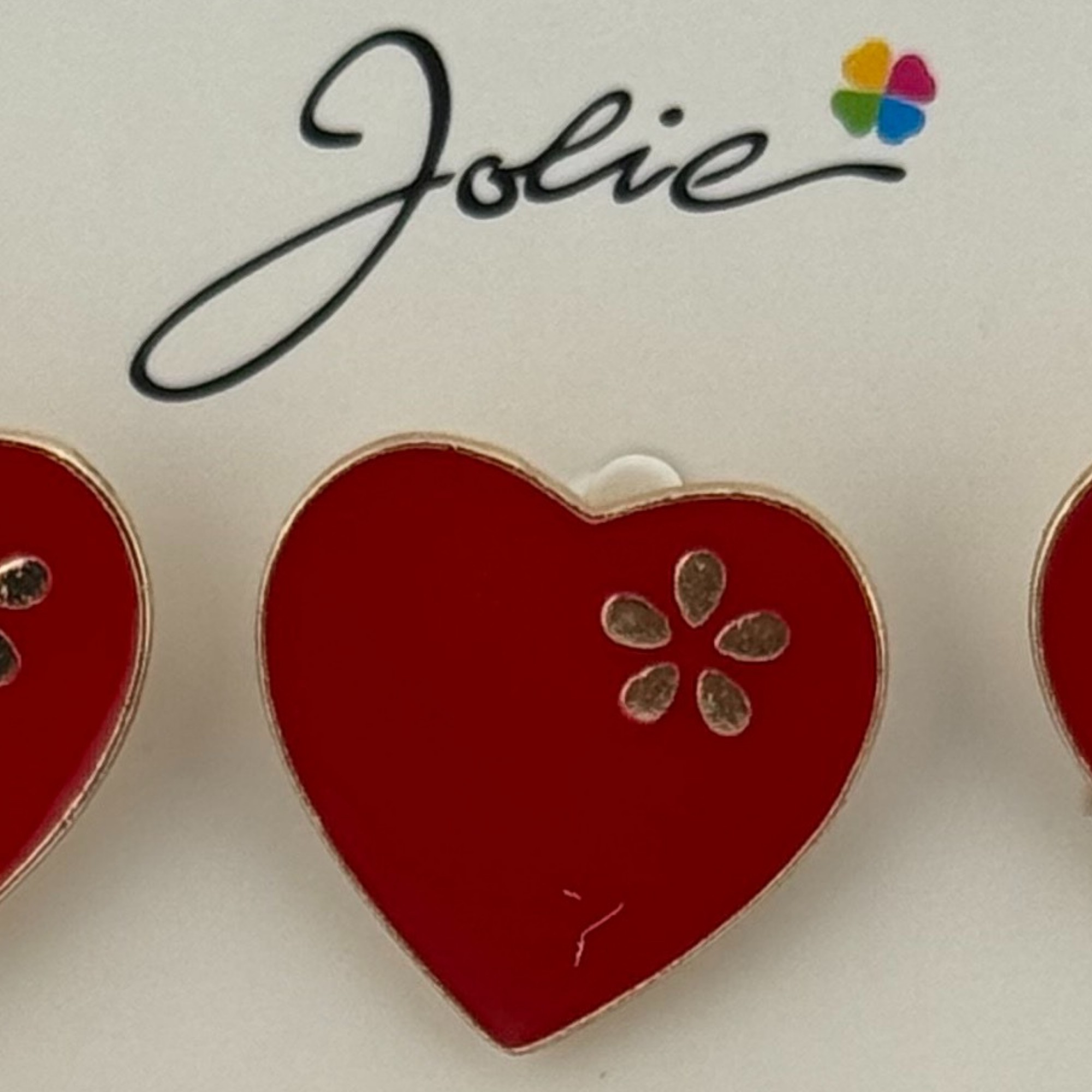 Set 12 Brose Martisor pentru Copii, Jolie, Model Inima cu Floare, Rosu