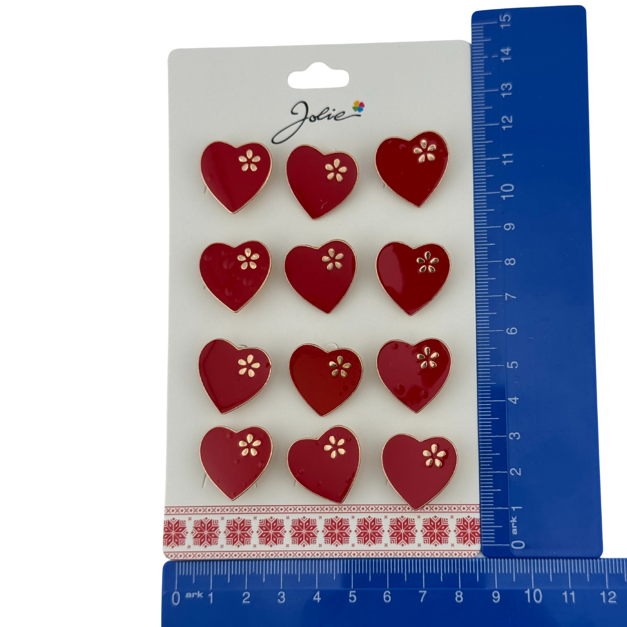 Set 12 Brose Martisor pentru Copii, Jolie, Model Inima cu Floare, Rosu