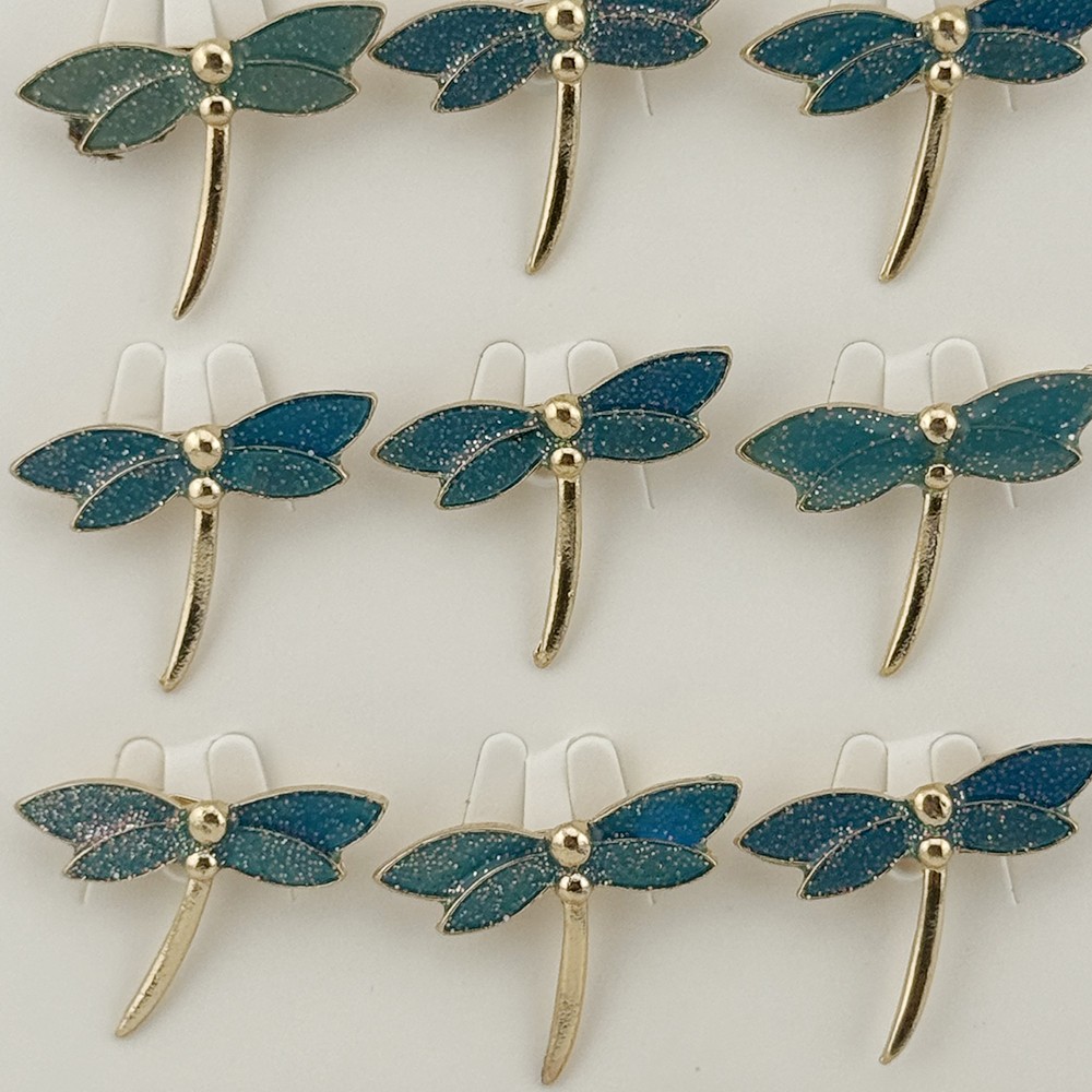 Set 12 Brose Martisor Traditional, Jolie, Model Libelula, Brose din Metal, Aspect Lacuit, 2,5 x 2,5 cm per Unitate, Verde
