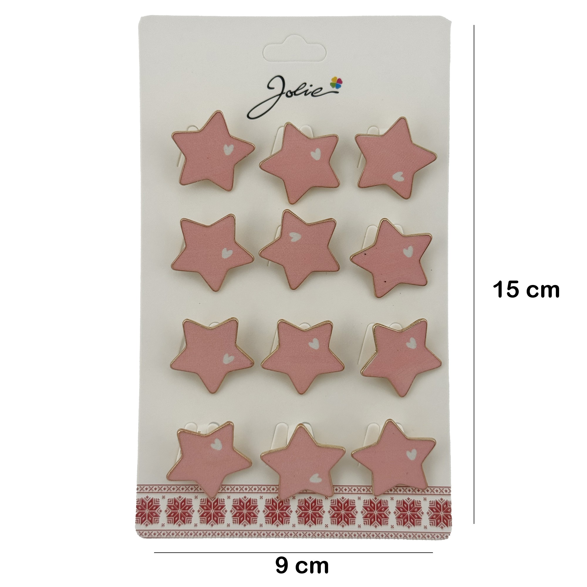 Set 12 Brose Martisor Stea cu Inima Copii, Jolie, Brose din Metal, Aspect Lacuit, 2 x 2 cm per Unitate, Roz