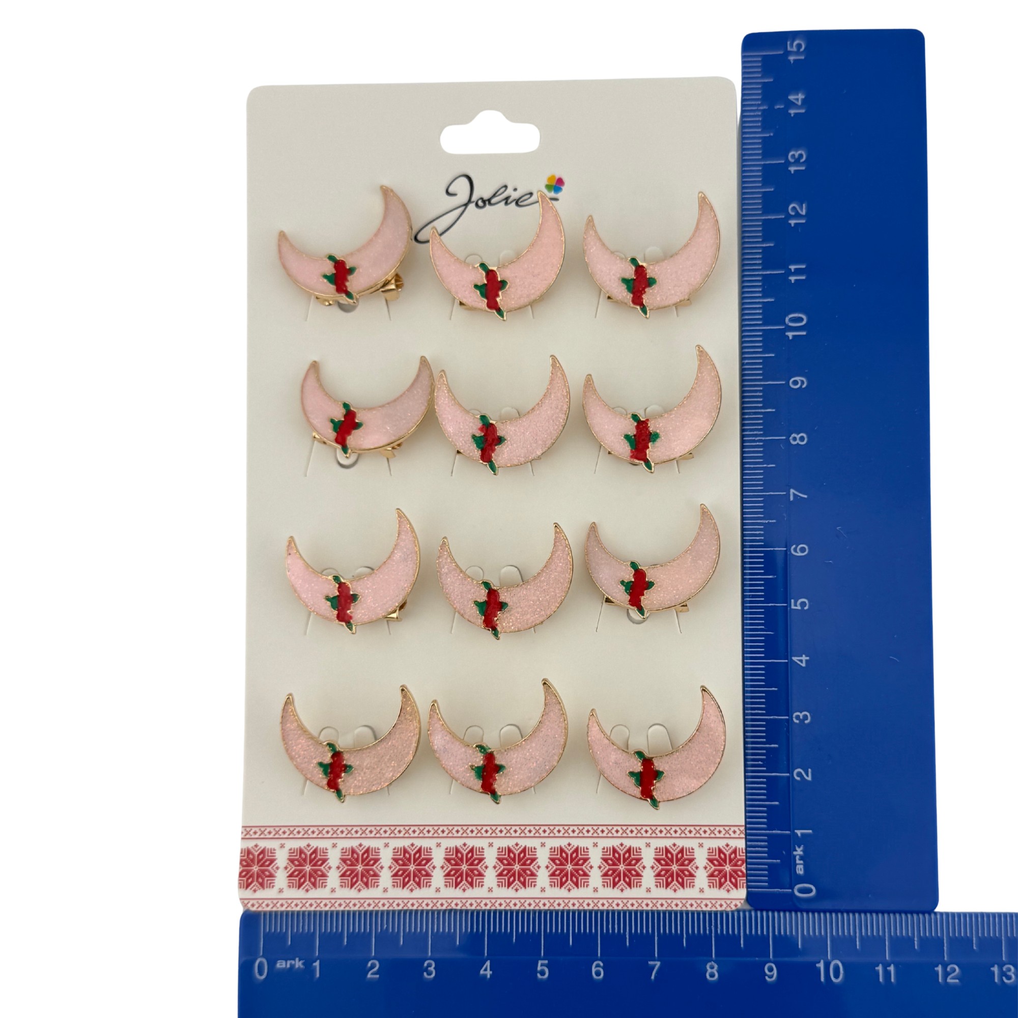 Set 12 Brose Martisor pentru Copii, Jolie, Model Semiluna cu Trandafiri, Roz