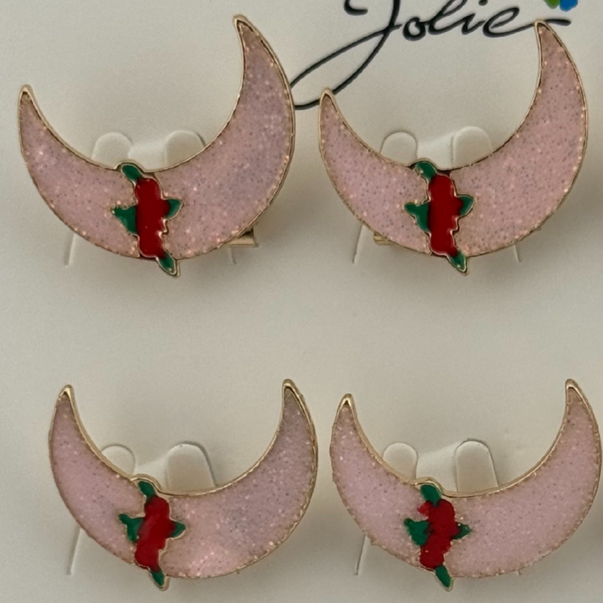 Set 12 Brose Martisor pentru Copii, Jolie, Model Semiluna cu Trandafiri, Roz