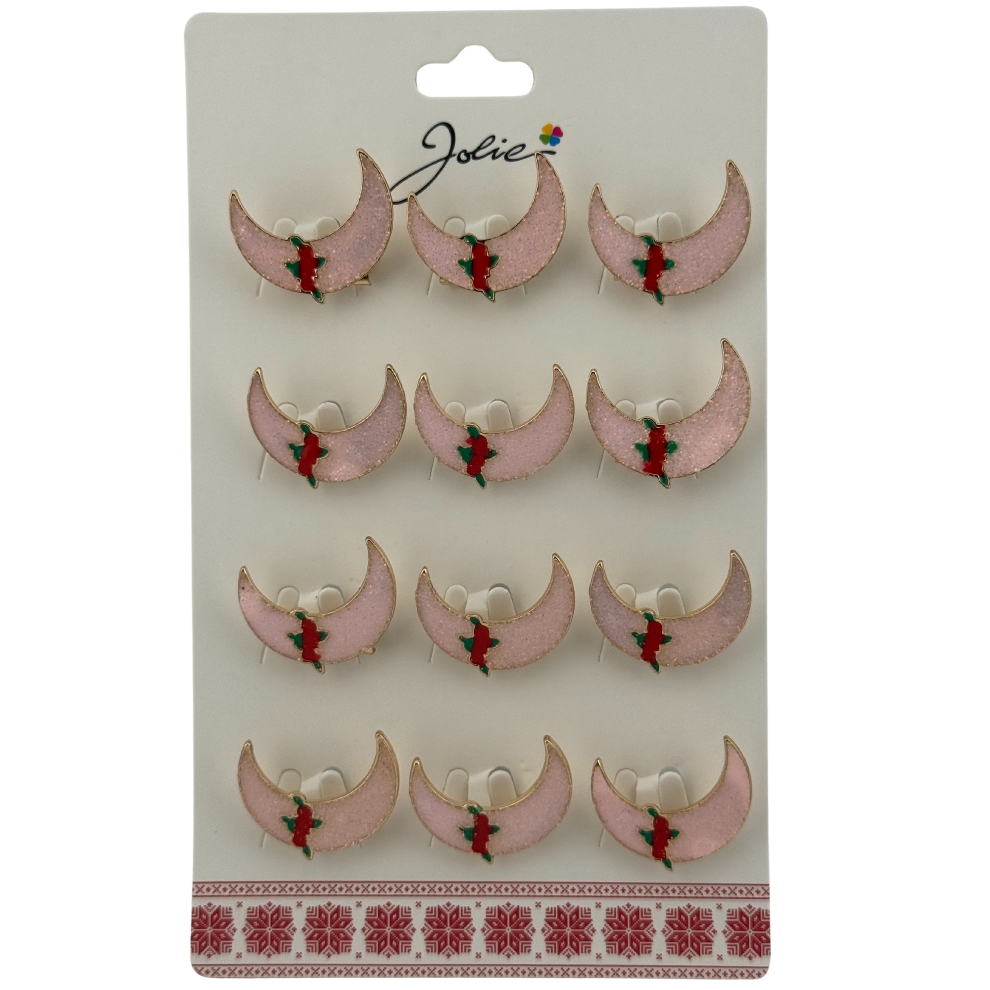 Set 12 Brose Martisor pentru Copii, Jolie, Model Semiluna cu Trandafiri, Roz