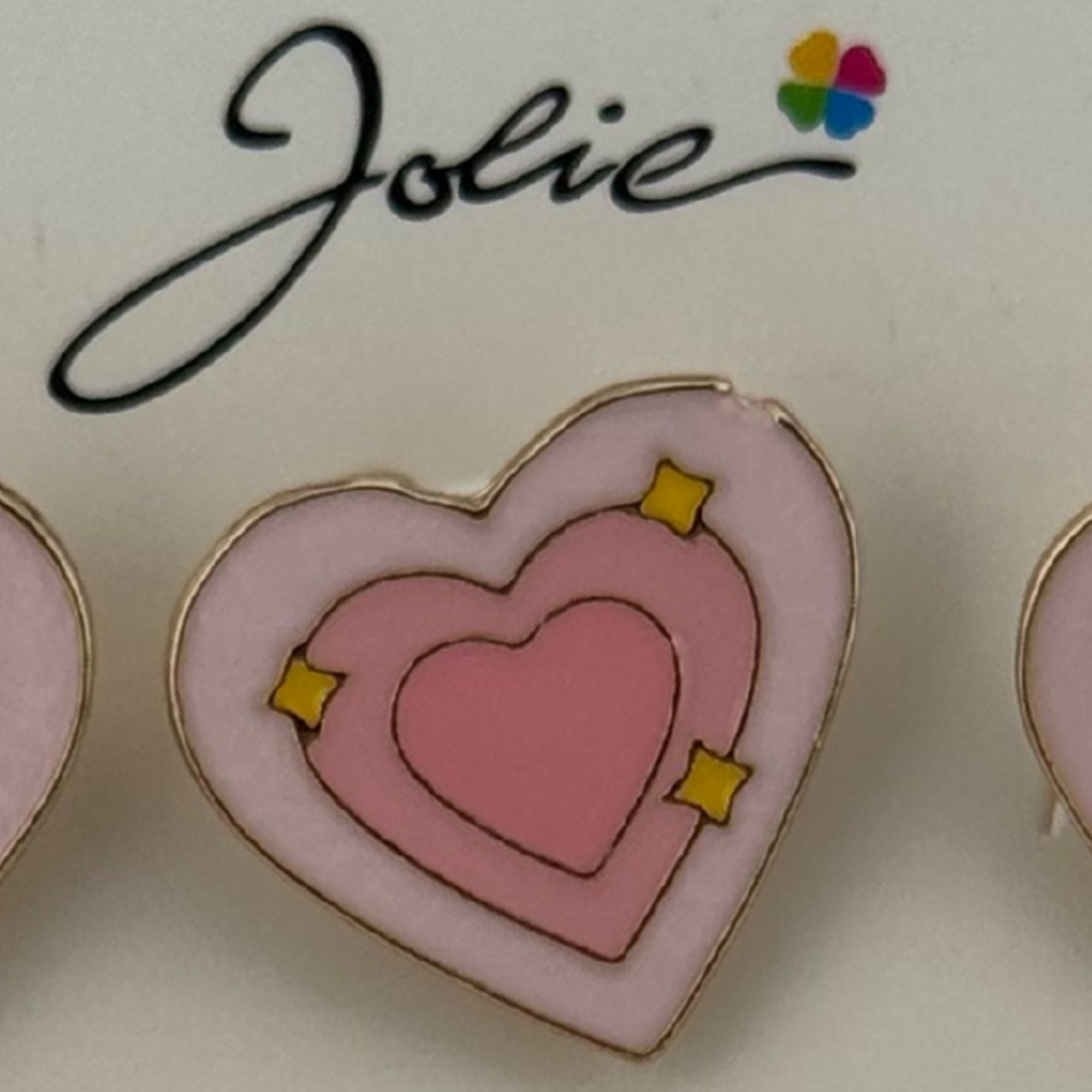 Set 12 Brose Martisor pentru Copii, Jolie, Model Inima cu Stelute, Roz