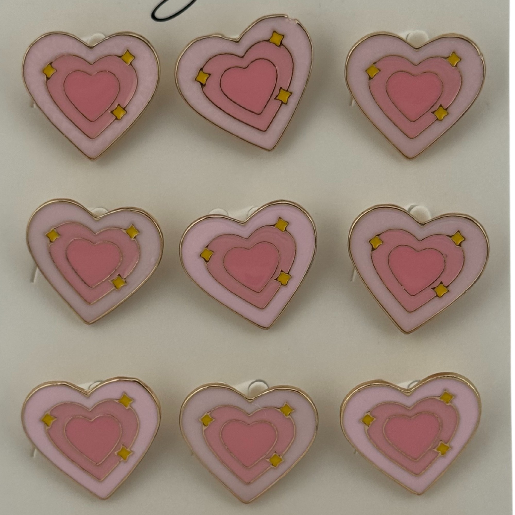 Set 12 Brose Martisor pentru Copii, Jolie, Model Inima cu Stelute, Roz