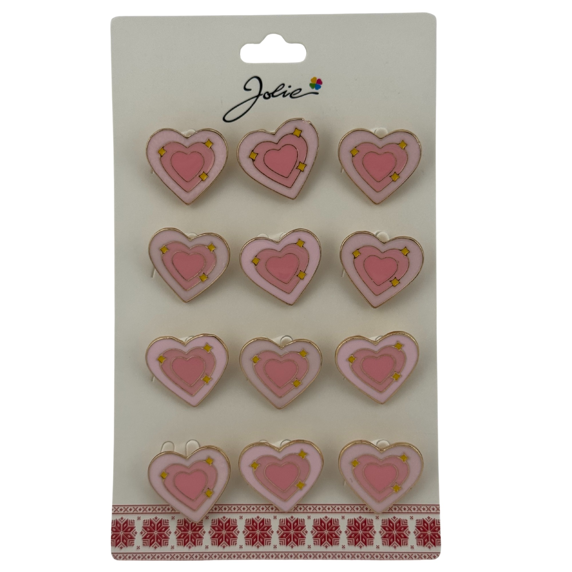 Set 12 Brose Martisor pentru Copii, Jolie, Model Inima cu Stelute, Roz