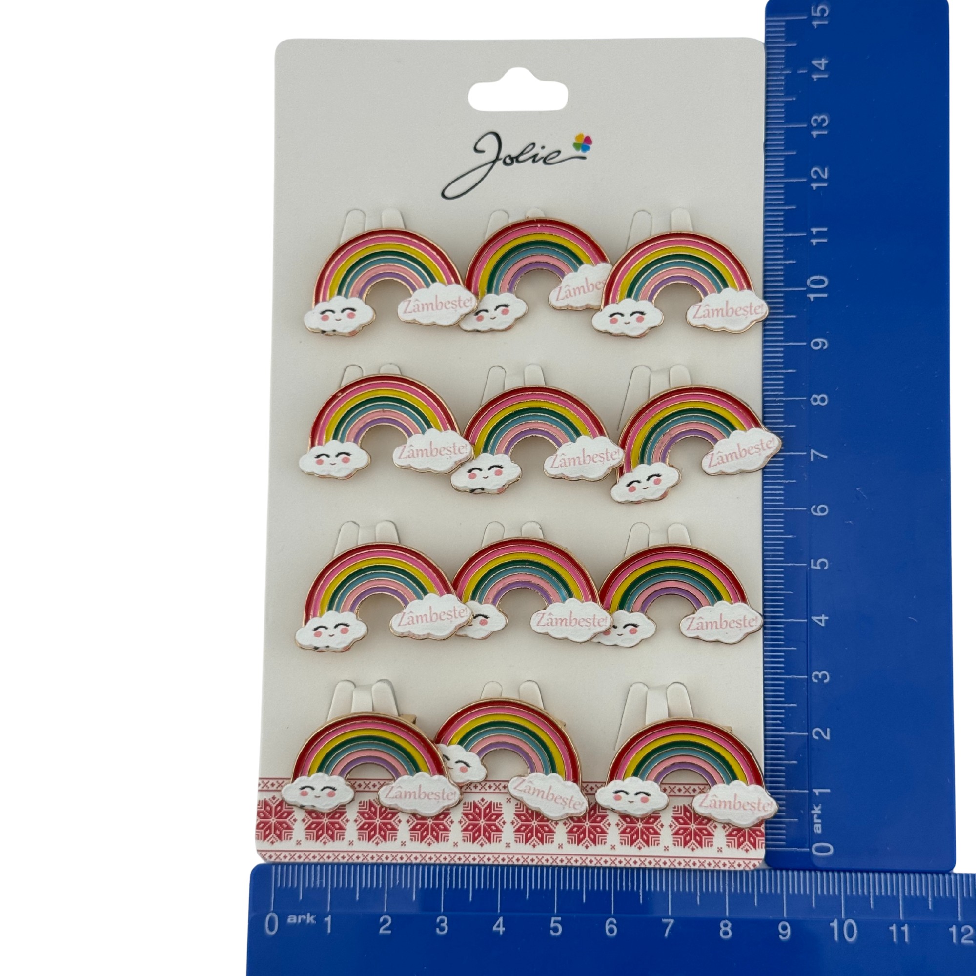 Set 12 Brose Martisor pentru Copii, Jolie, Model Curcubeu, cu Mesaj Zambeste, Multicolor