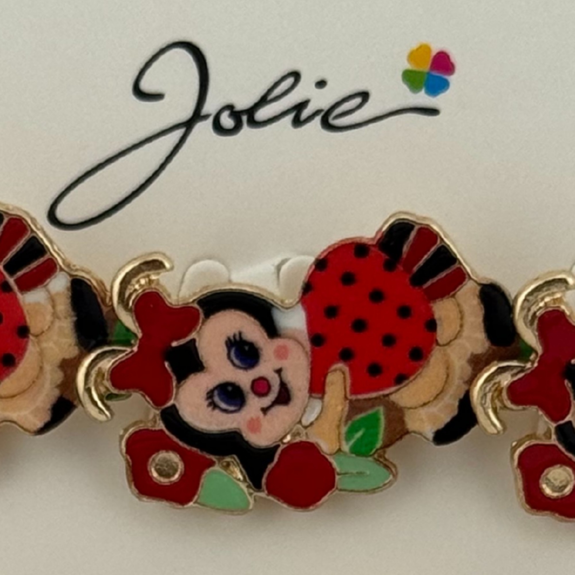 Set 12 Brose Martisor pentru Copii, Jolie, Model Buburuza pe Flori, Rosu
