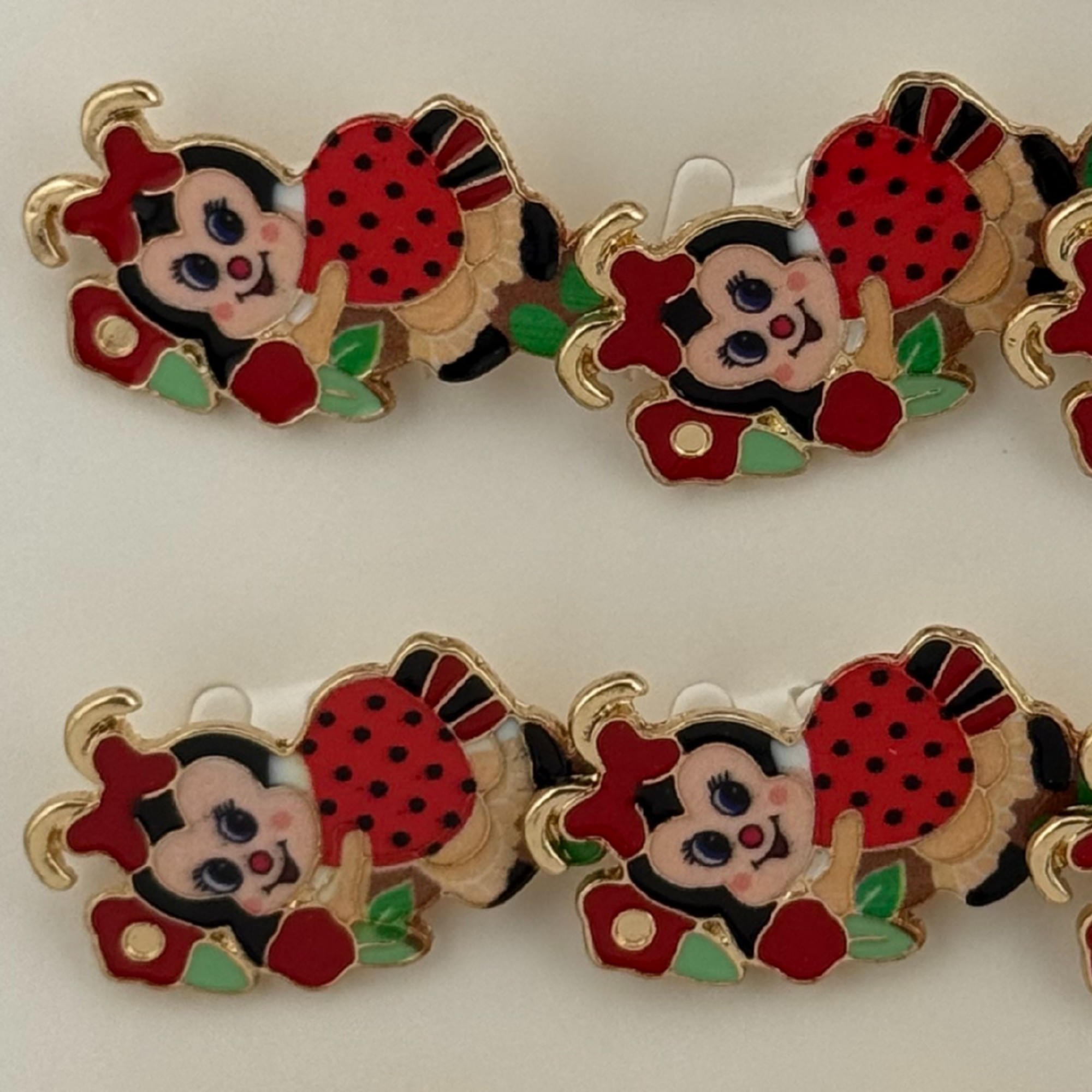 Set 12 Brose Martisor pentru Copii, Jolie, Model Buburuza pe Flori, Rosu