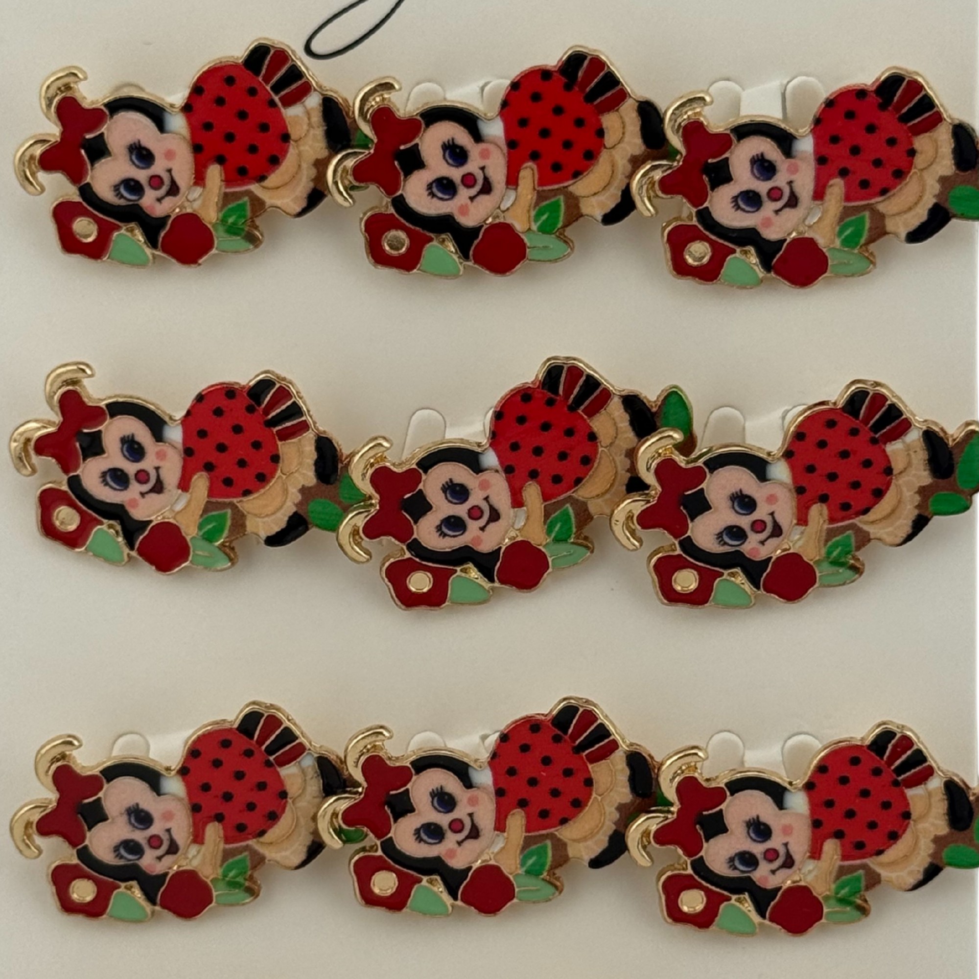 Set 12 Brose Martisor pentru Copii, Jolie, Model Buburuza pe Flori, Rosu
