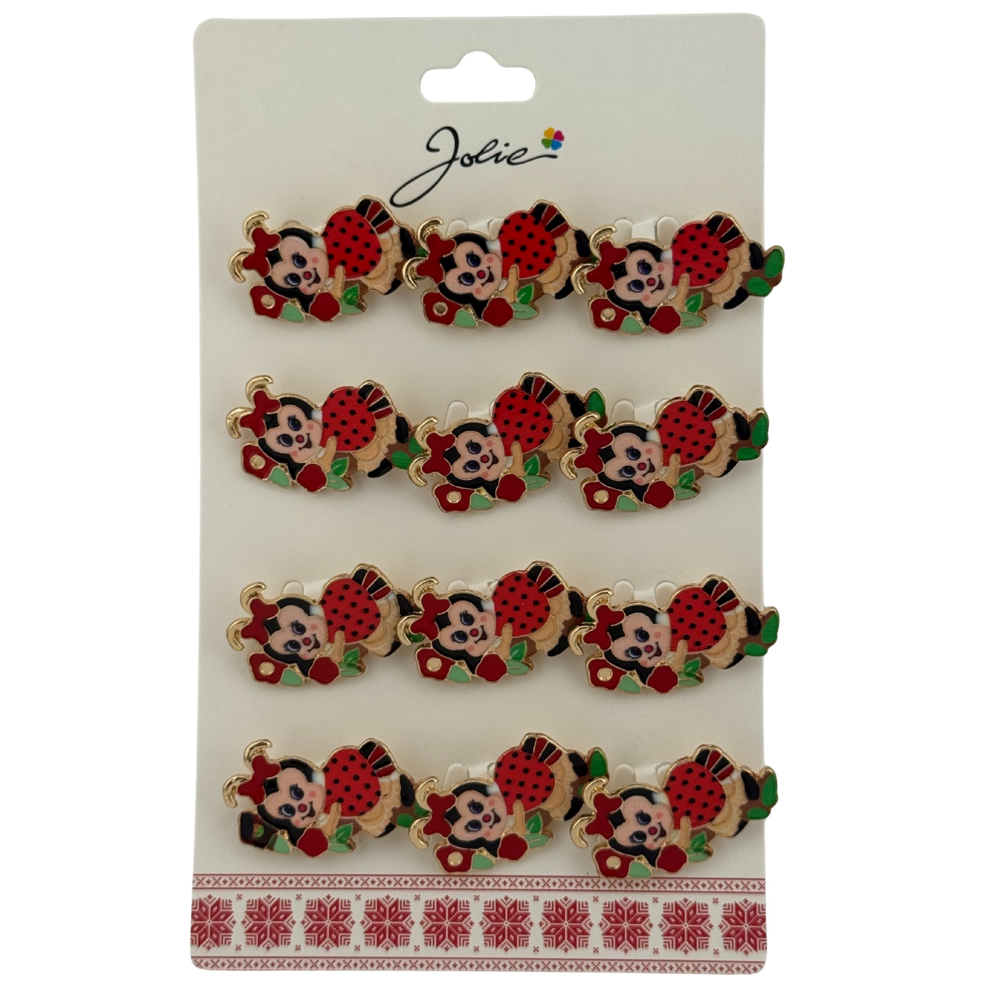 Set 12 Brose Martisor pentru Copii, Jolie, Model Buburuza pe Flori, Rosu