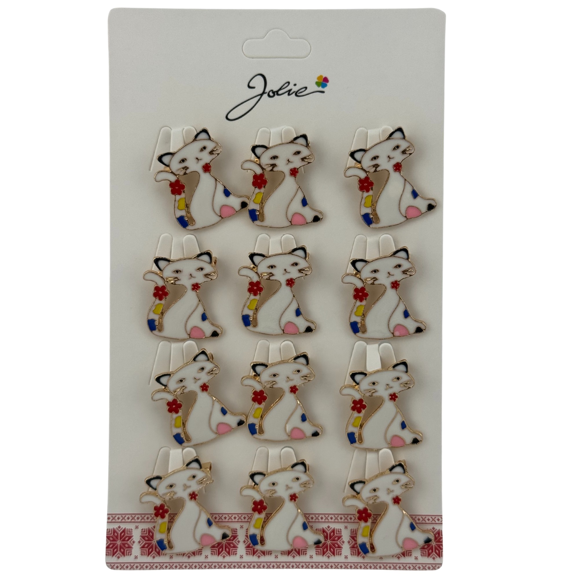 Set 12 Brose Martisor pentru Copii, Jolie, Model Pisica, Alb