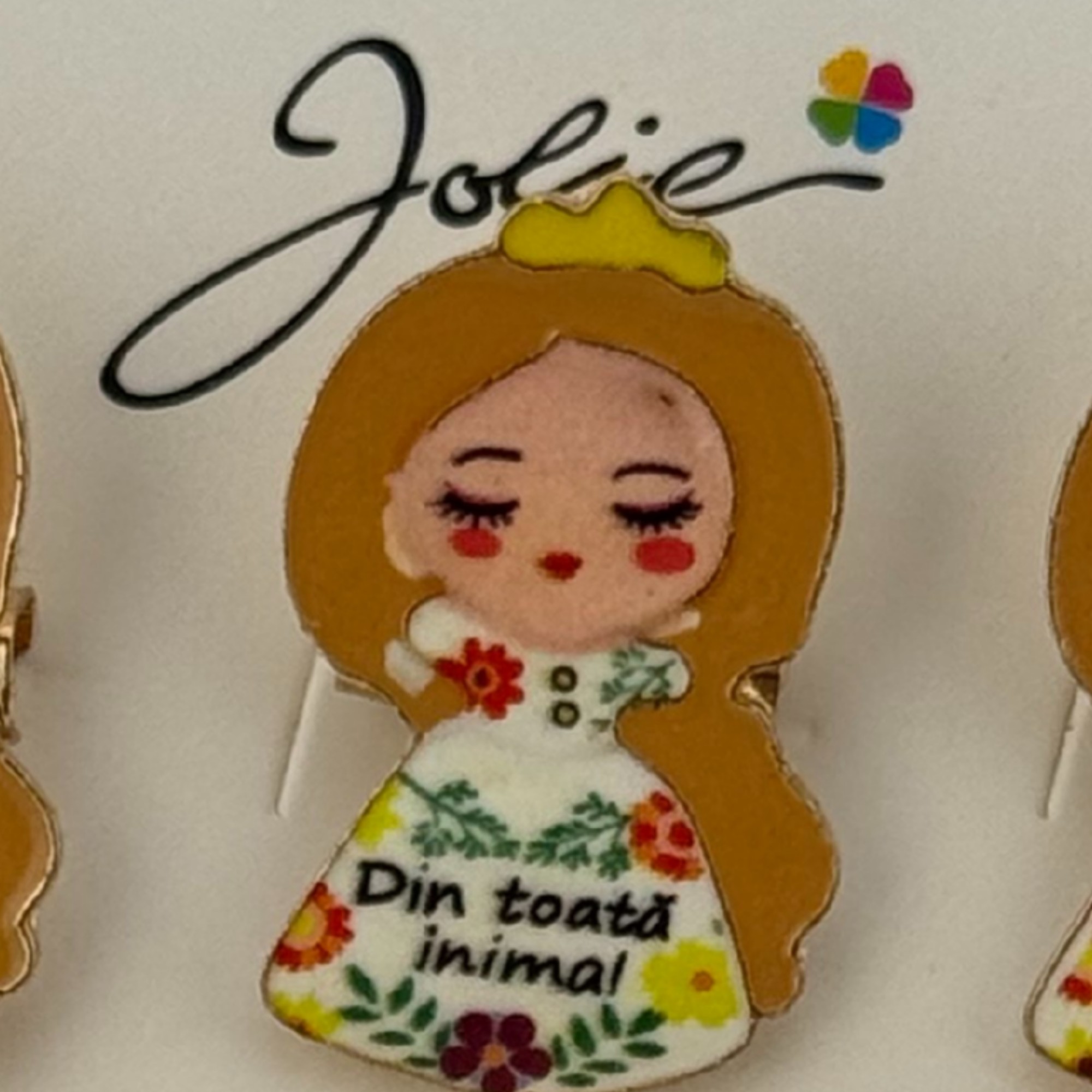 Set 12 Brose Martisor pentru Copii, Jolie, Model Fetita, cu Mesaj Din Toata Inima, Multicolor