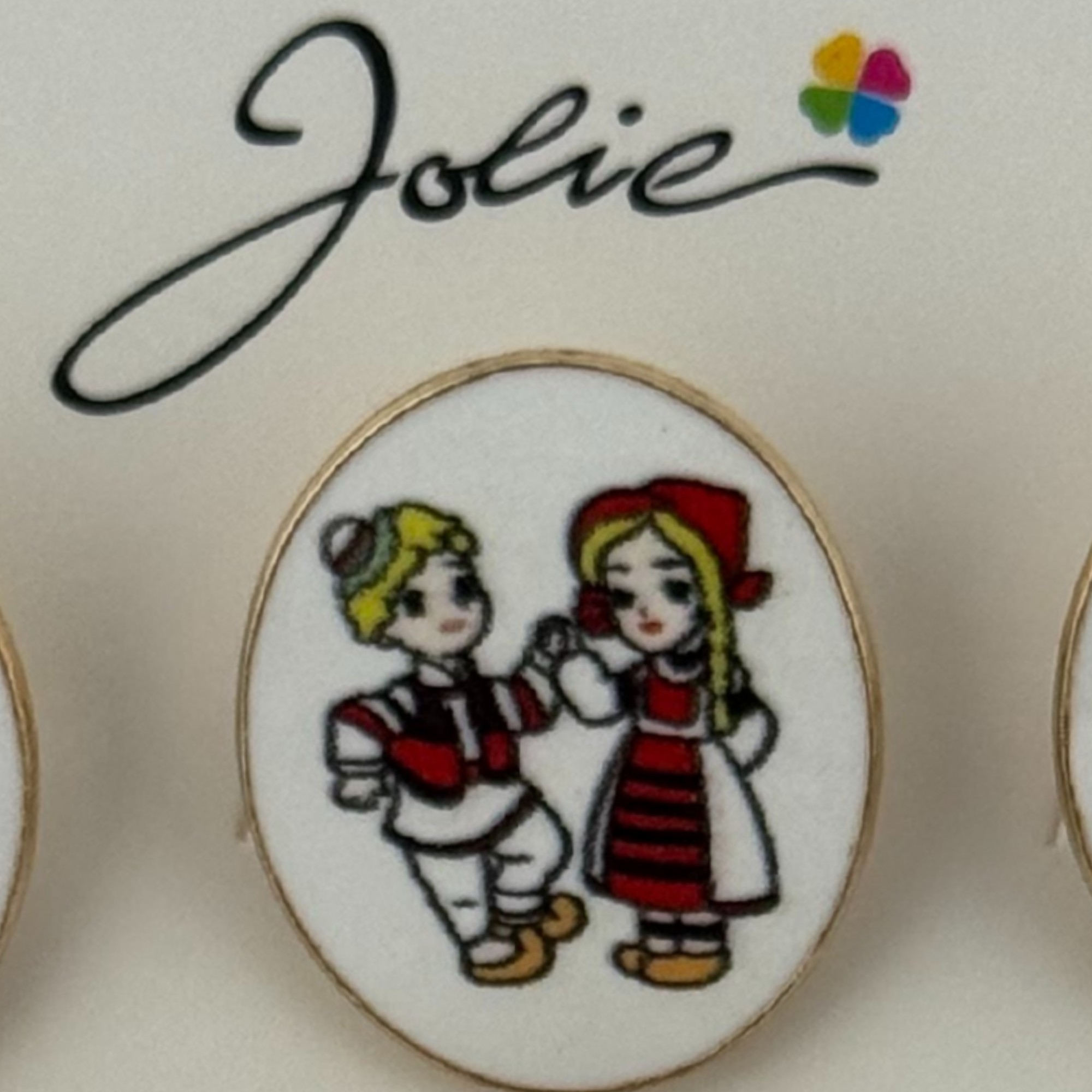 Set 12 Brose Martisor pentru Copii, Jolie, Model Baiat si Fata Imbracati Traditional, Multicolor