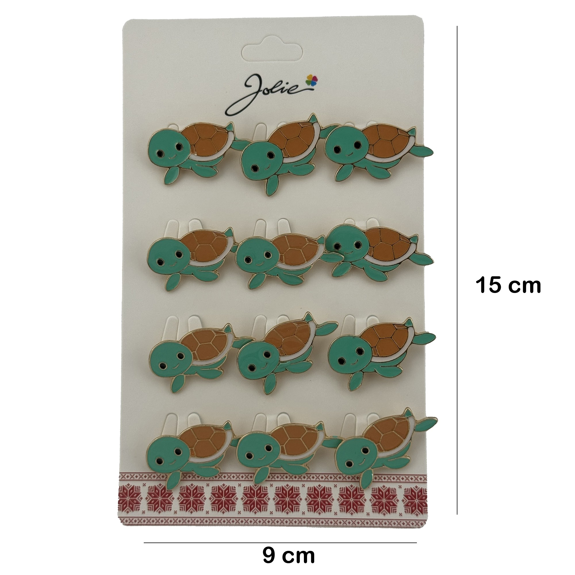 Set 12 Brose Martisor pentru Copii cu Broasca Testoasa, Jolie, Brose din Metal, Aspect Lacuit, 2,5 x 1,5 cm per Unitate, Verde