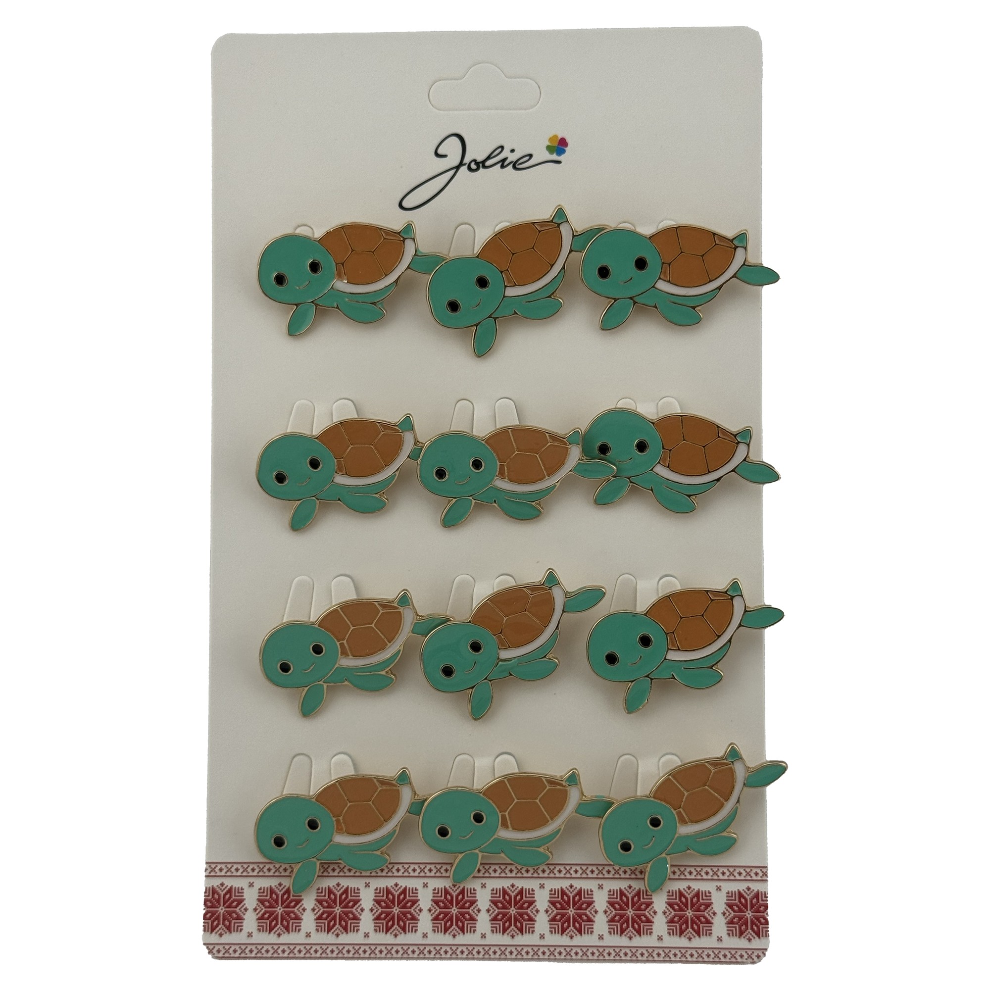 Set 12 Brose Martisor pentru Copii cu Broasca Testoasa, Jolie, Brose din Metal, Aspect Lacuit, 2,5 x 1,5 cm per Unitate, Verde