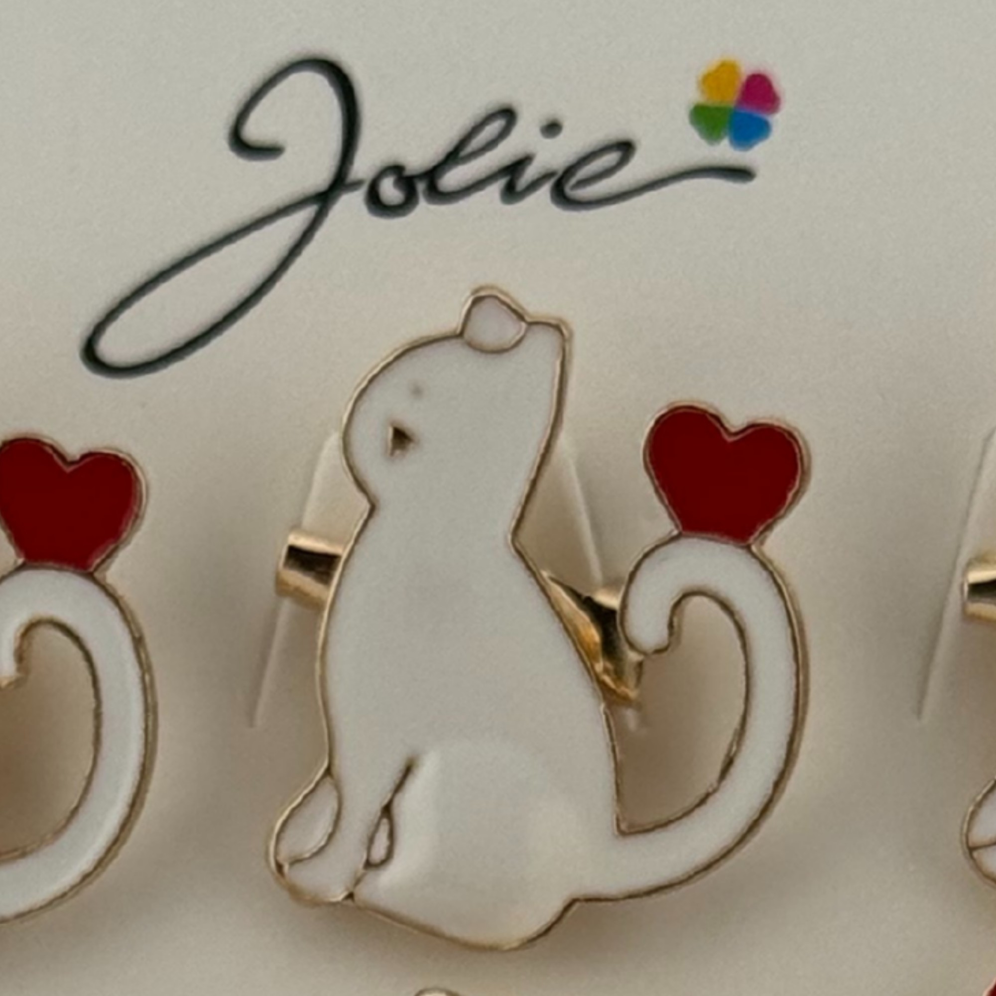 Set 12 Brose Martisor pentru Copii, Jolie, Model Pisica cu Inima pe Coada, Alb