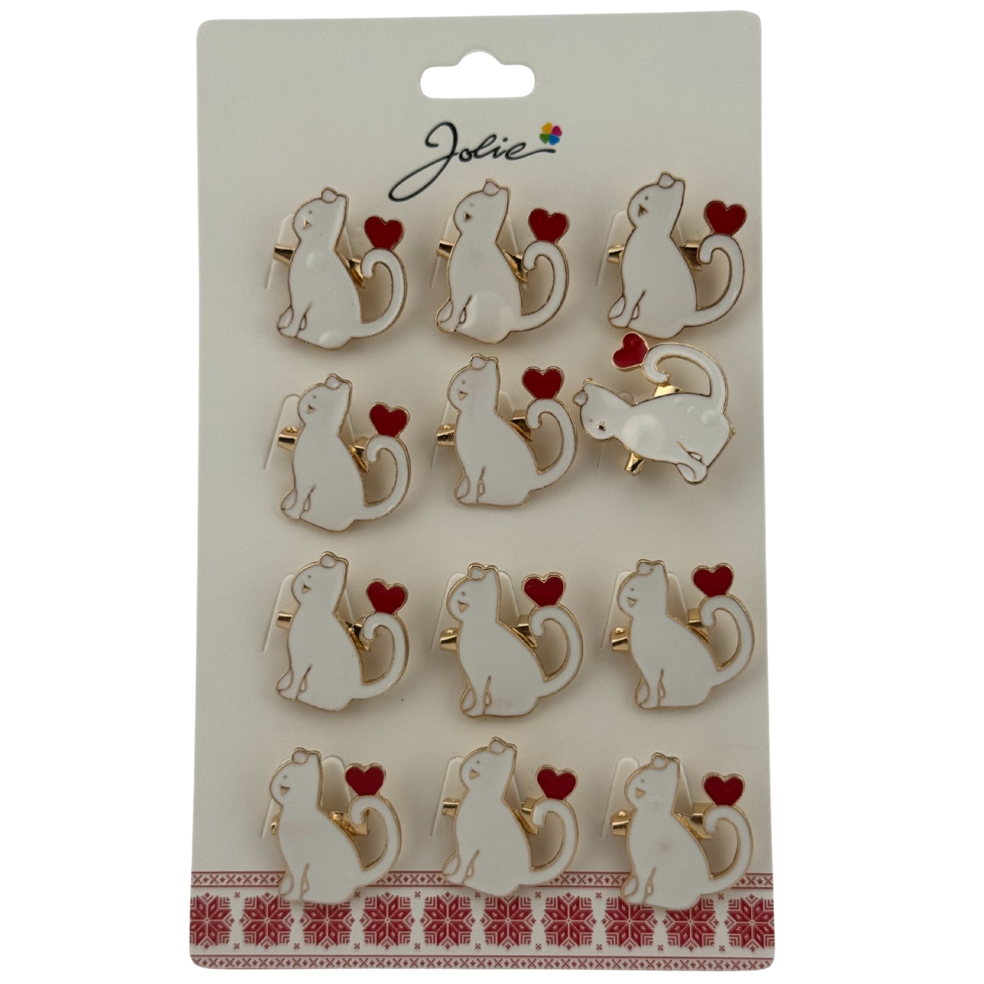 Set 12 Brose Martisor pentru Copii, Jolie, Model Pisica cu Inima pe Coada, Alb