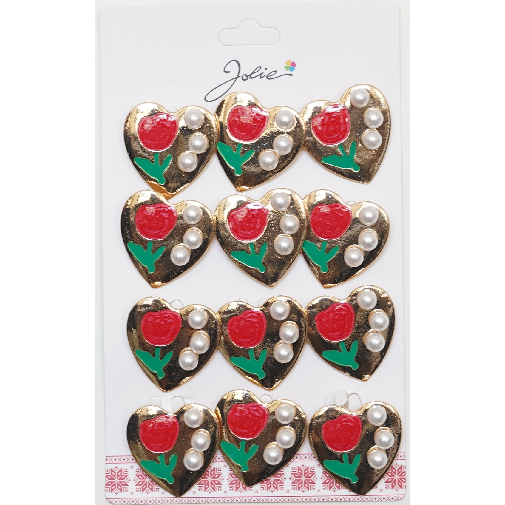 Set 12 Brose Martisor pentru Copii Inima cu Lalele si Perle