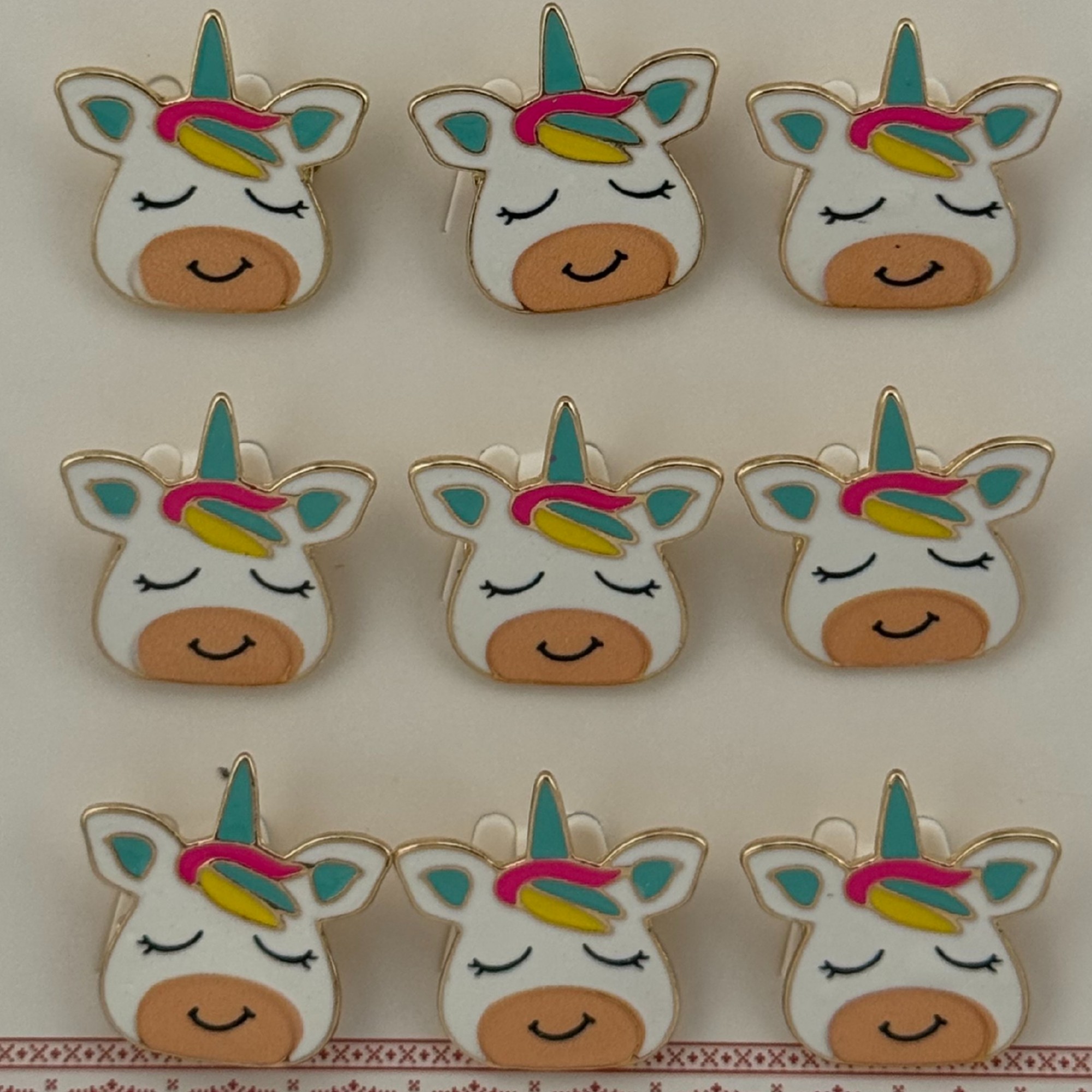 Set 12 Brose Martisor pentru Copii, Jolie, Model Unicorn cu Ochii Inchisi, Multicolor