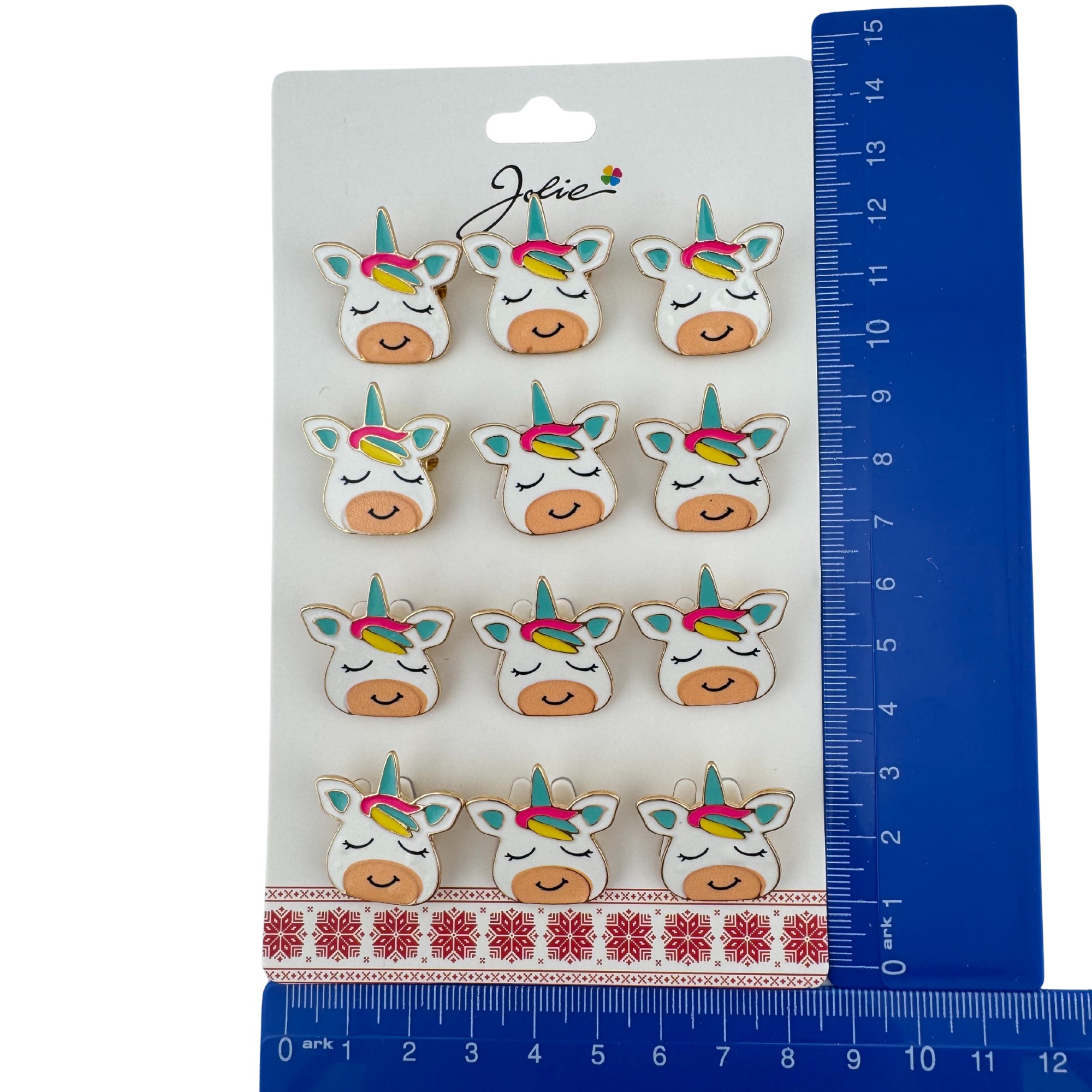 Set 12 Brose Martisor pentru Copii, Jolie, Model Unicorn cu Ochii Inchisi, Multicolor