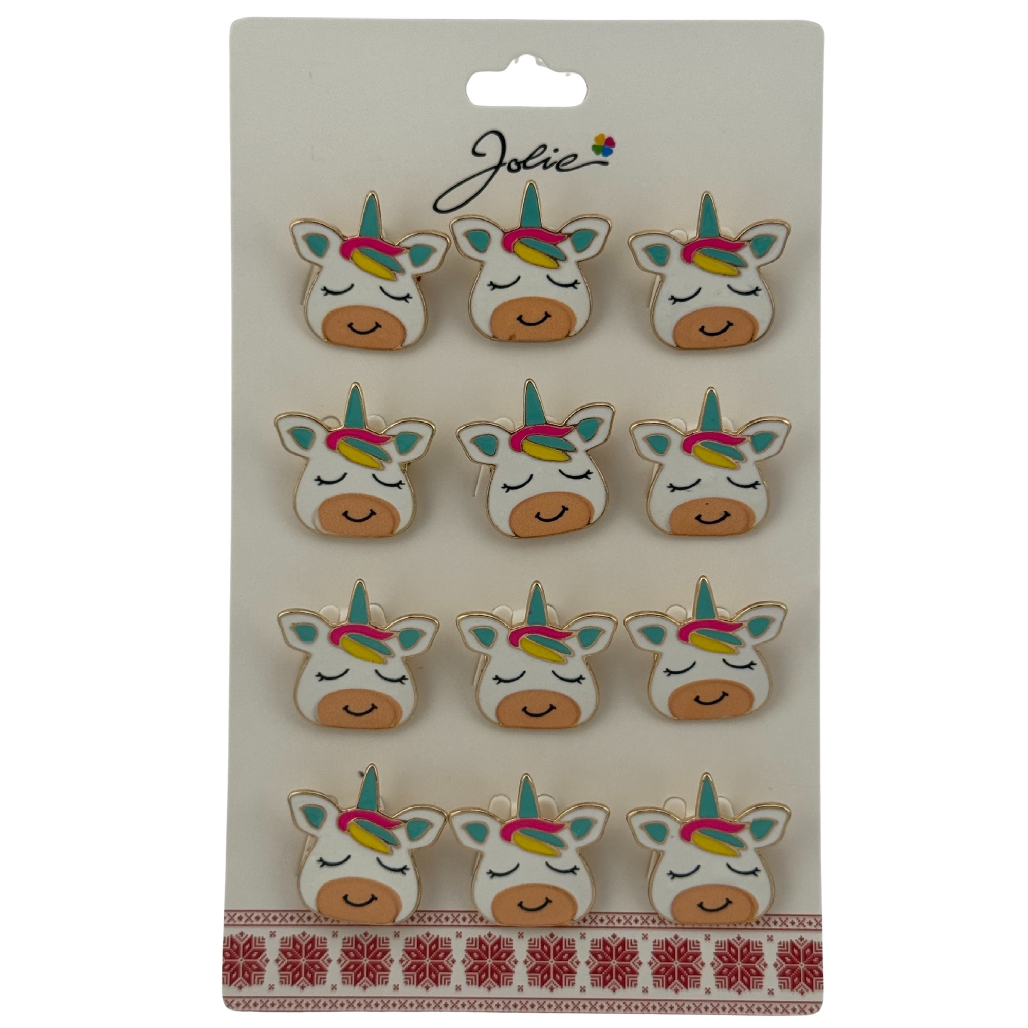 Set 12 Brose Martisor pentru Copii, Jolie, Model Unicorn cu Ochii Inchisi, Multicolor