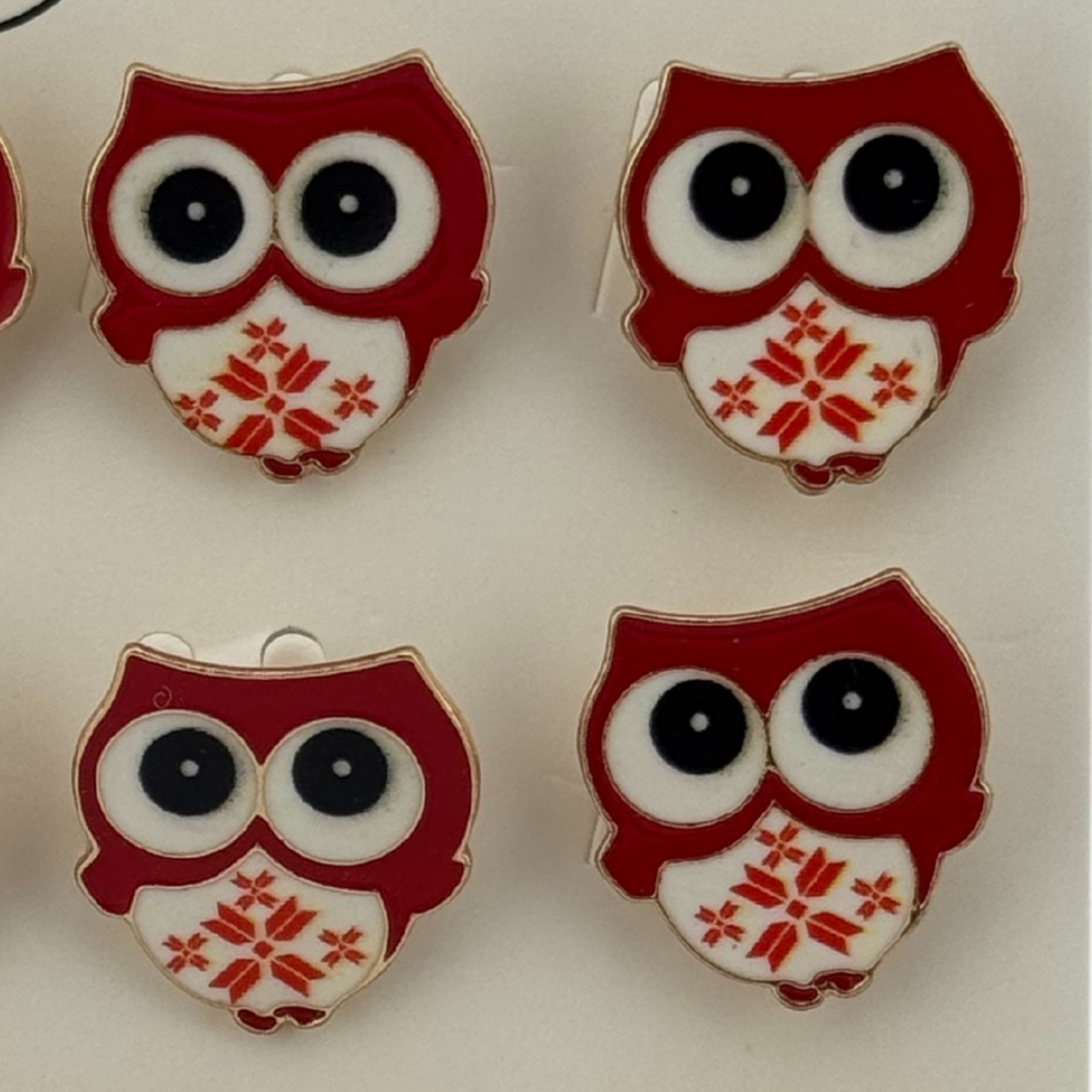 Set 12 Brose Martisor pentru Copii, Jolie, Model Bufnita, Rosu Alb