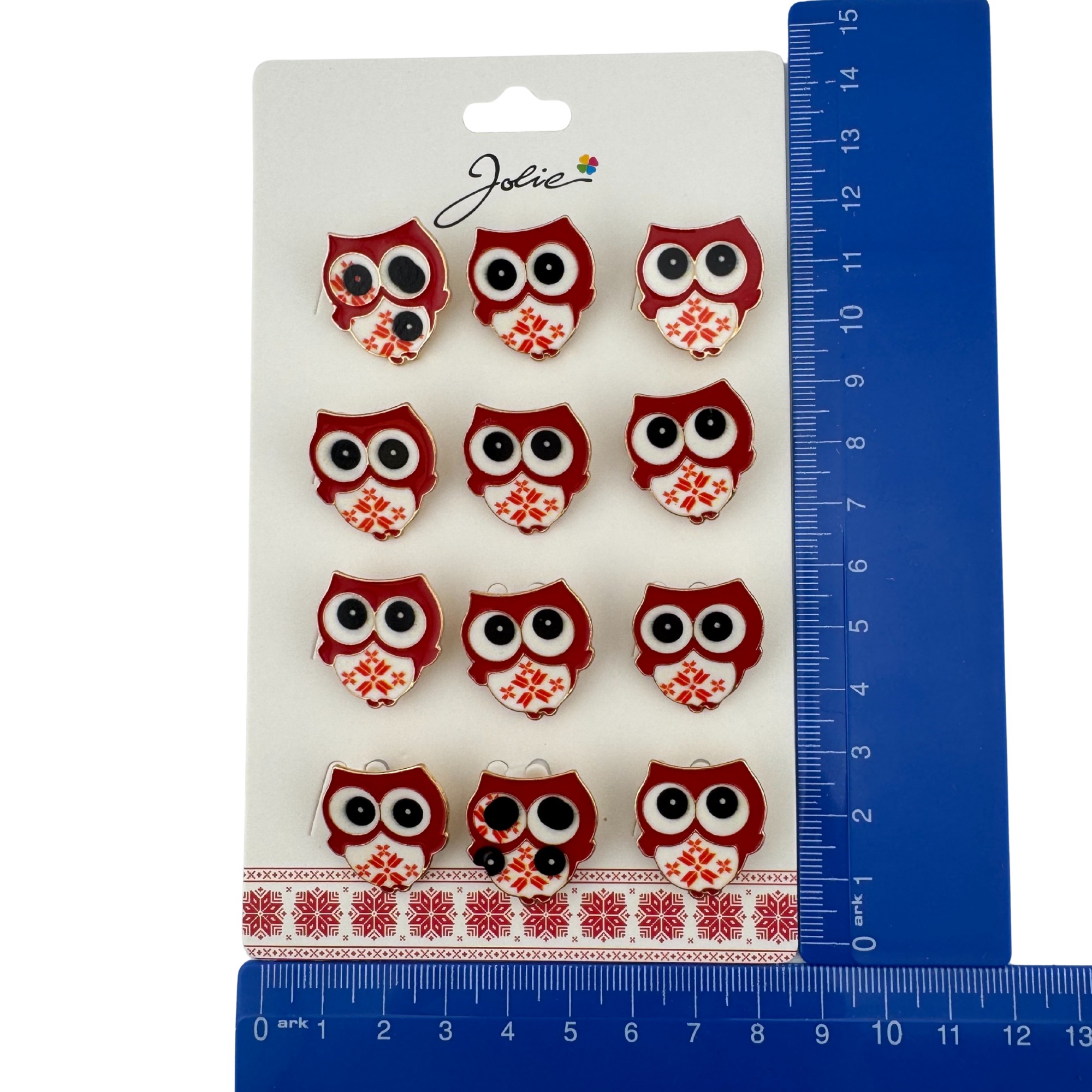 Set 12 Brose Martisor pentru Copii, Jolie, Model Bufnita, Rosu Alb