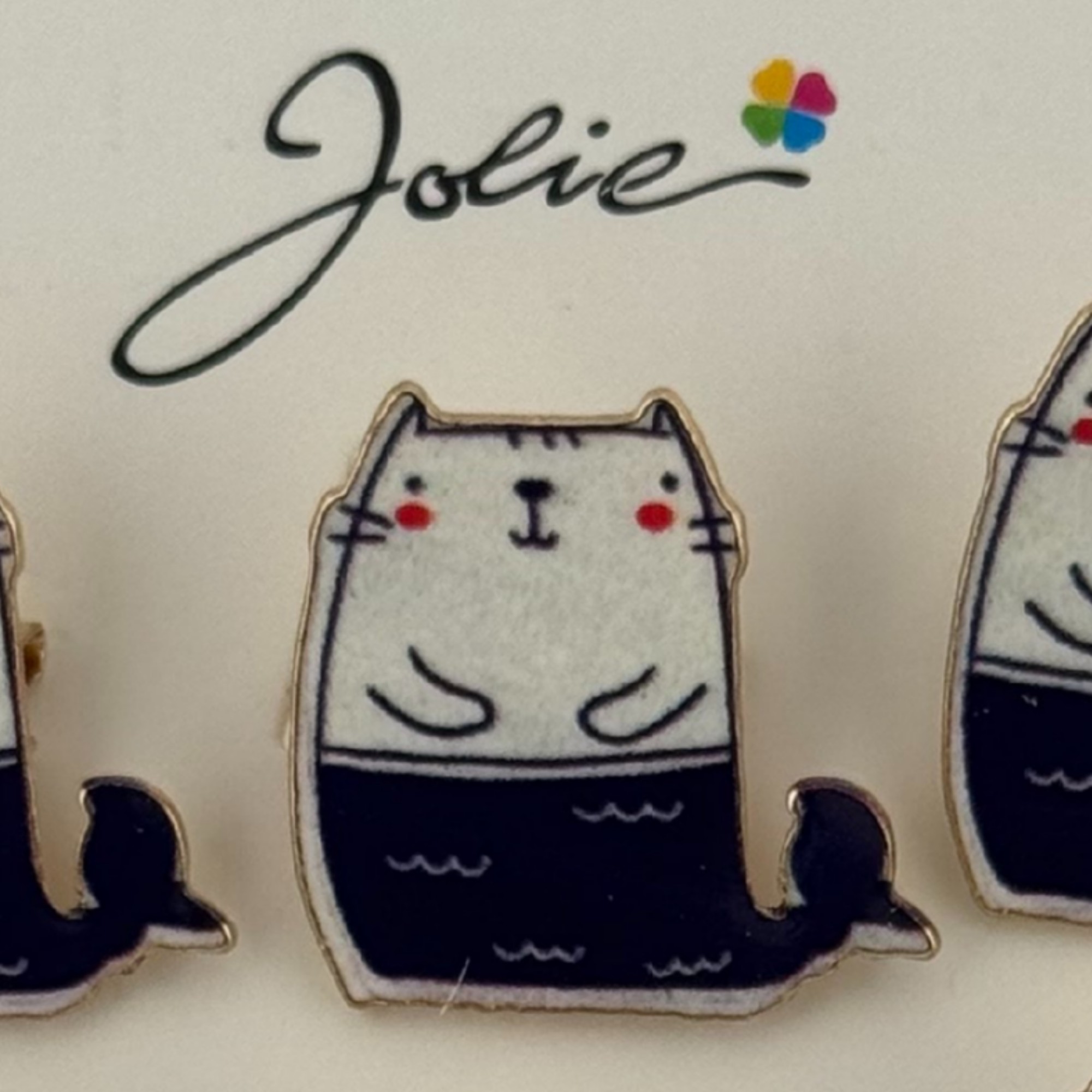 Set 12 Brose Martisor pentru Copii, Jolie, Model Pisica Sirena, Alb Albastru