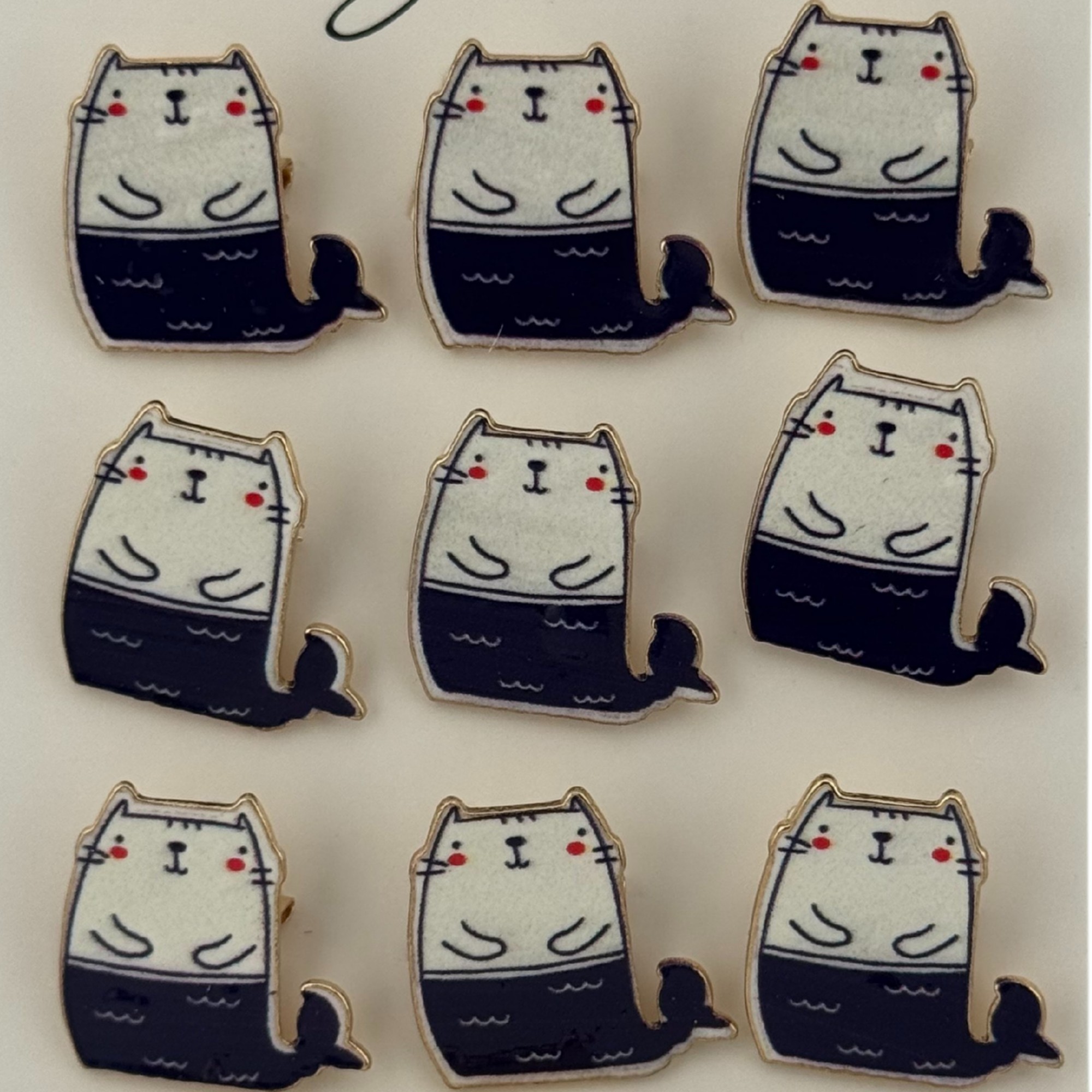 Set 12 Brose Martisor pentru Copii, Jolie, Model Pisica Sirena, Alb Albastru