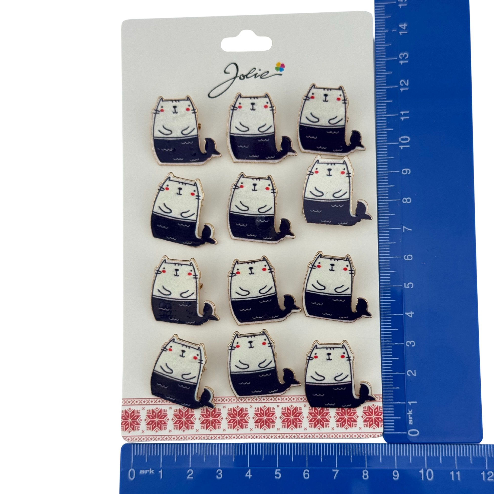 Set 12 Brose Martisor pentru Copii, Jolie, Model Pisica Sirena, Alb Albastru