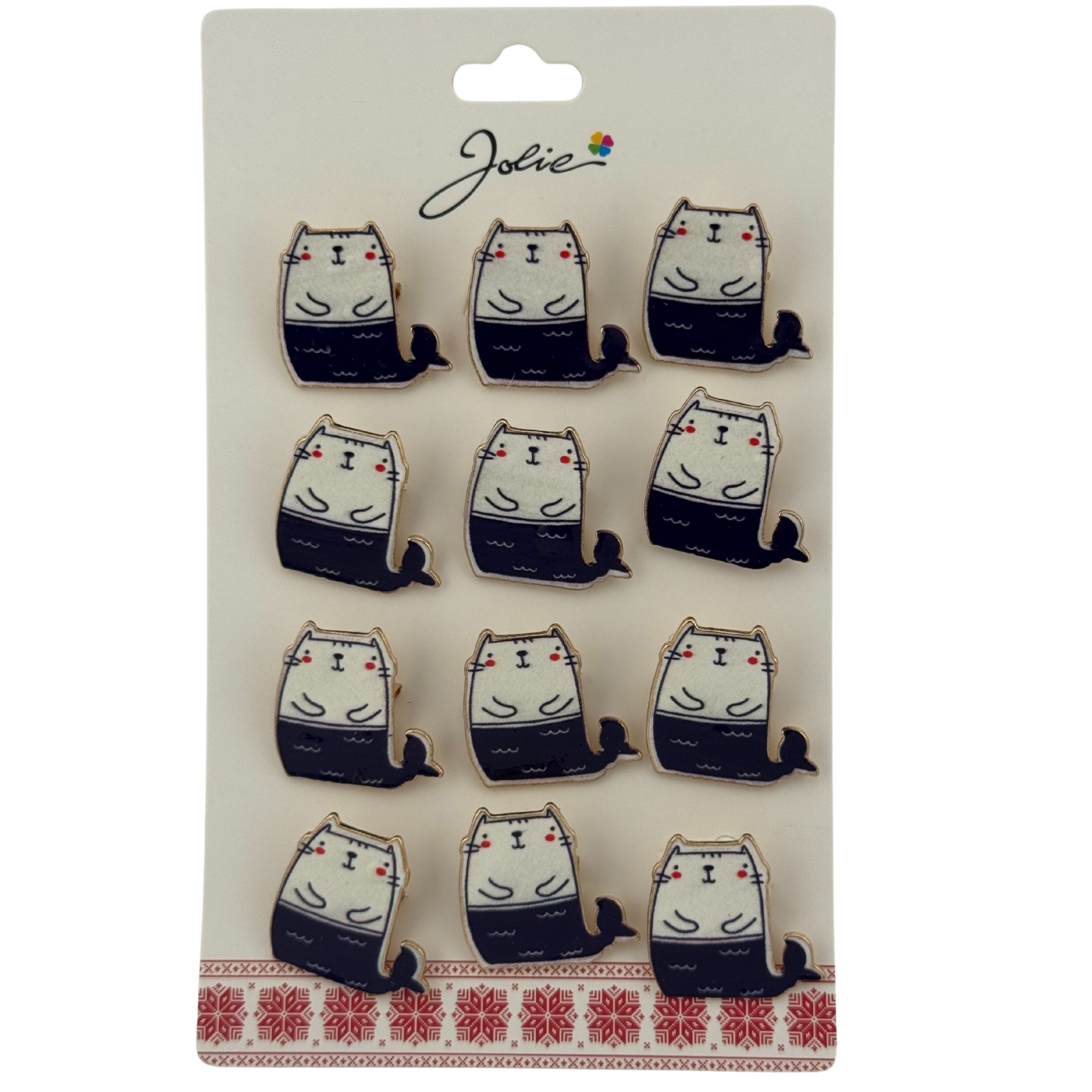 Set 12 Brose Martisor pentru Copii, Jolie, Model Pisica Sirena, Alb Albastru