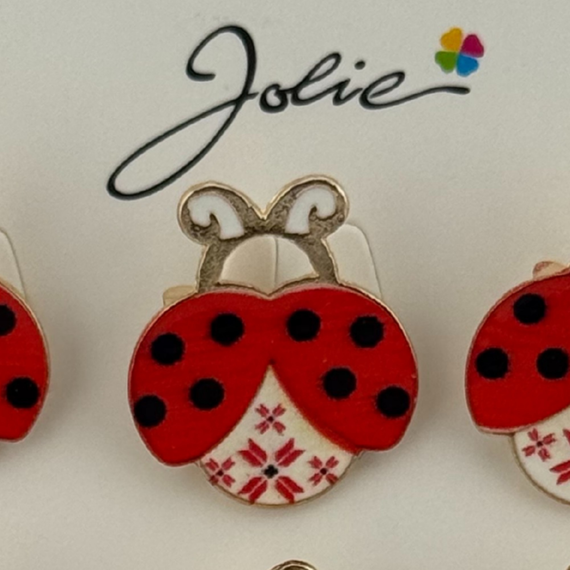Set 12 Brose Martisor pentru Copii, Jolie, Model Buburuza cu Motiv Traditional, Rosu Alb